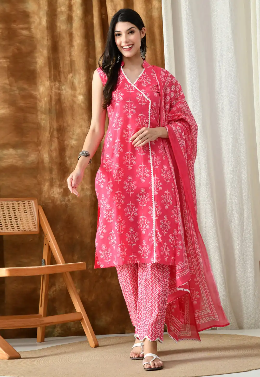 Pink Cotton Readymade Pant Style Suit 321797