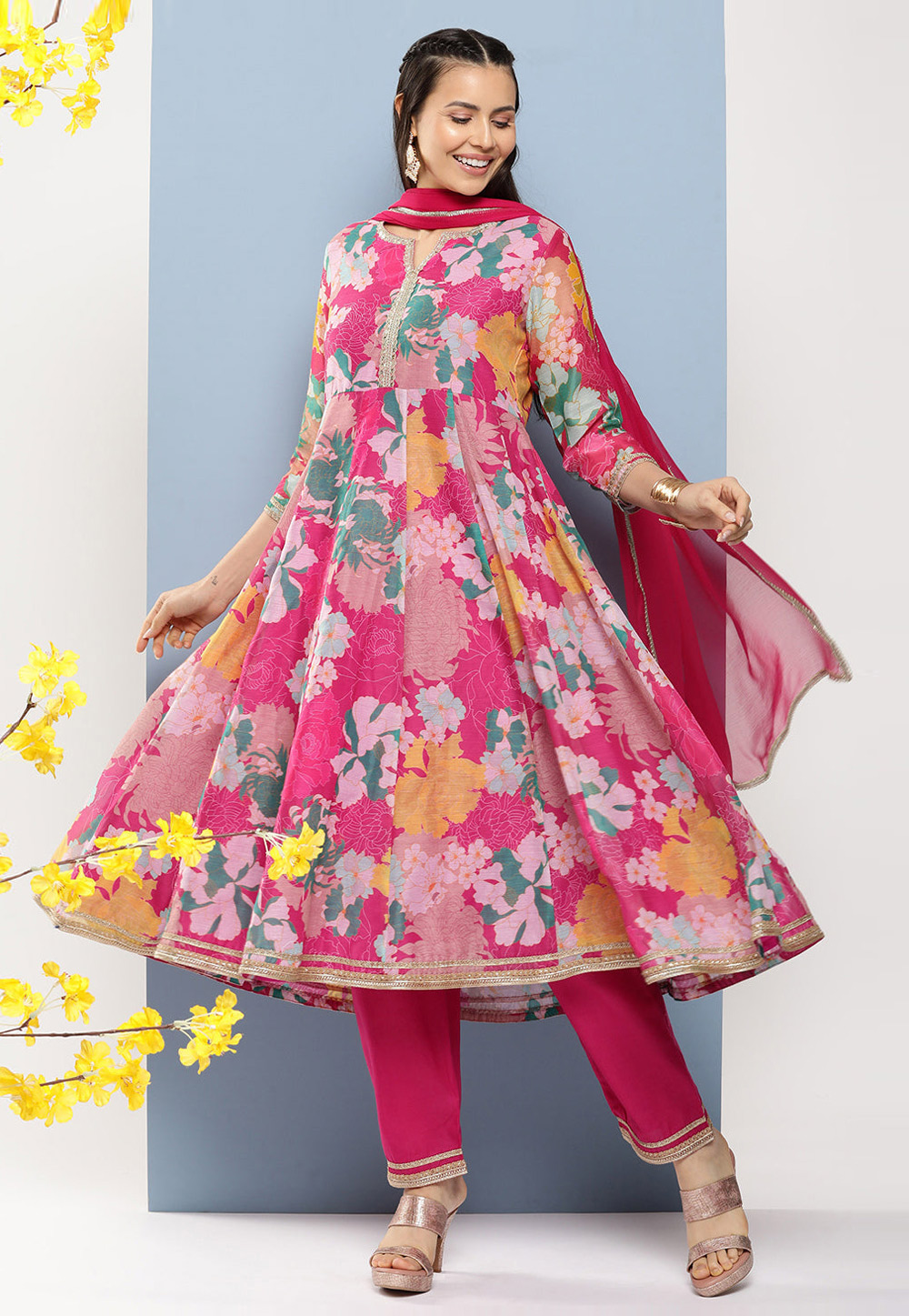 Pink Cotton Readymade Pant Style Suit 281452