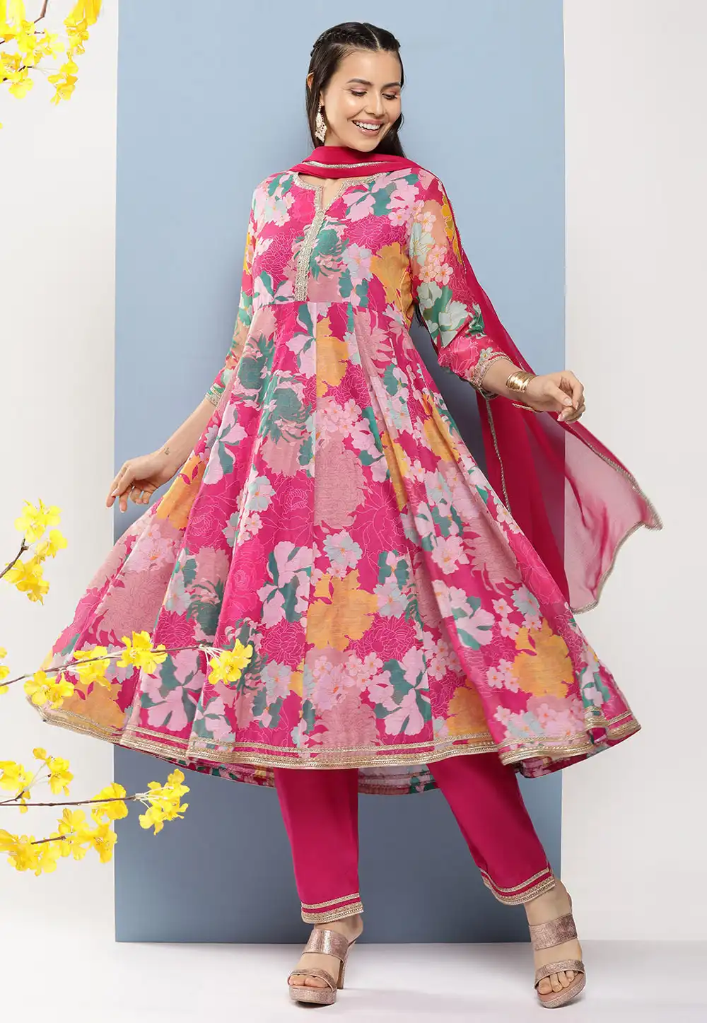 Pink Cotton Readymade Pant Style Suit 281452