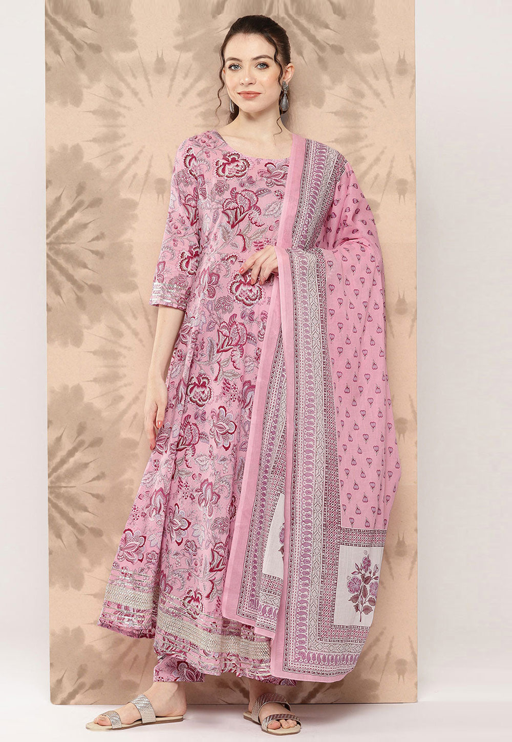 Pink Cotton Readymade Pant Style Suit 282176