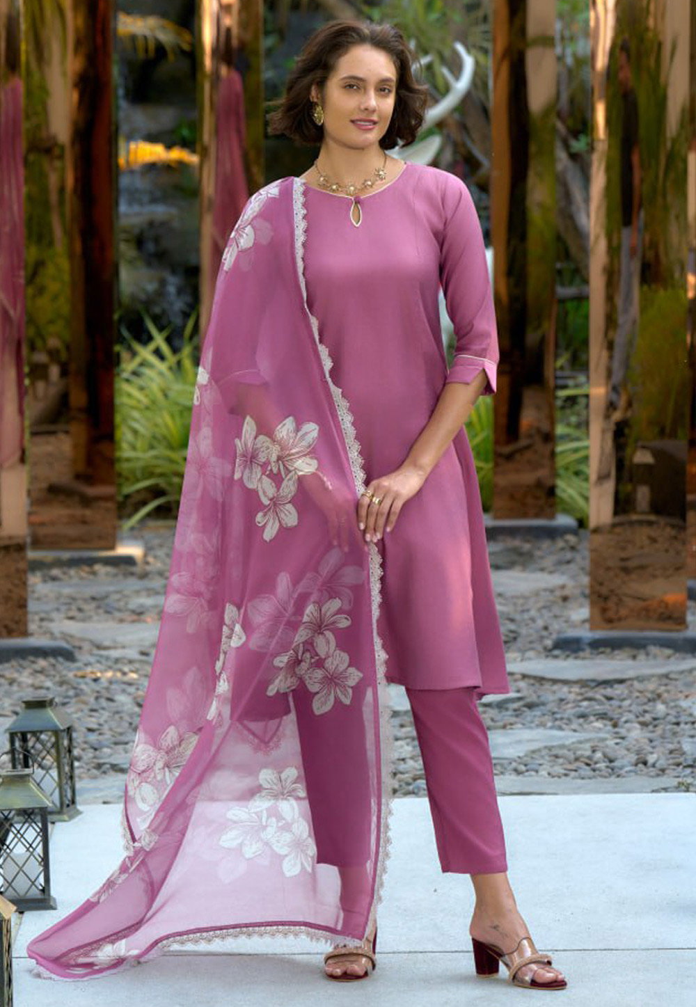 Pink Cotton Readymade Pant Style Suit 312012