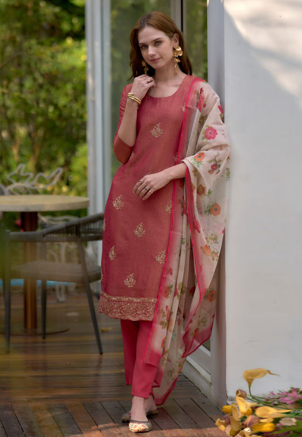Pink Cotton Readymade Pant Style Suit 312030