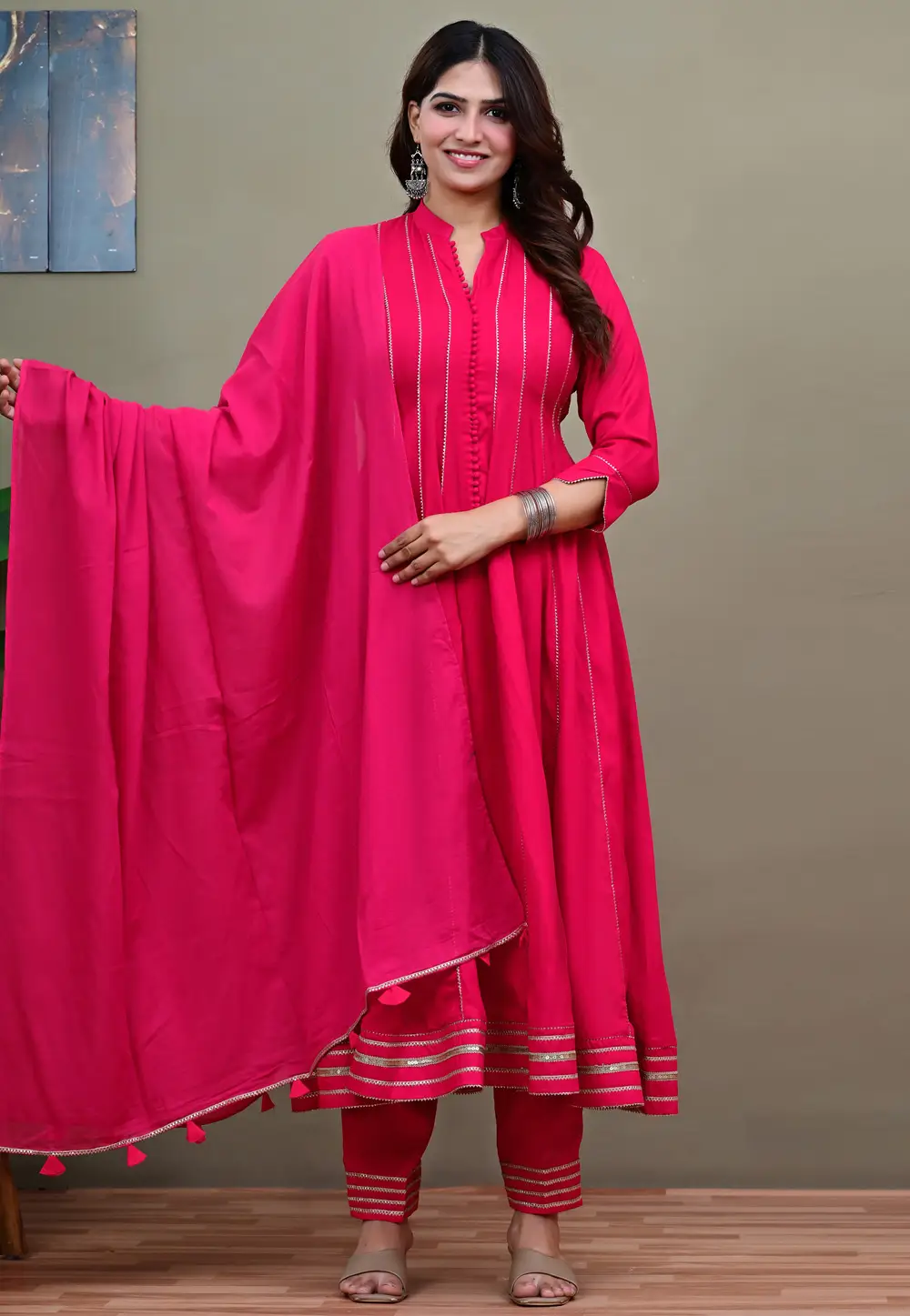 Pink Cotton Readymade Pant Style Suit 335816