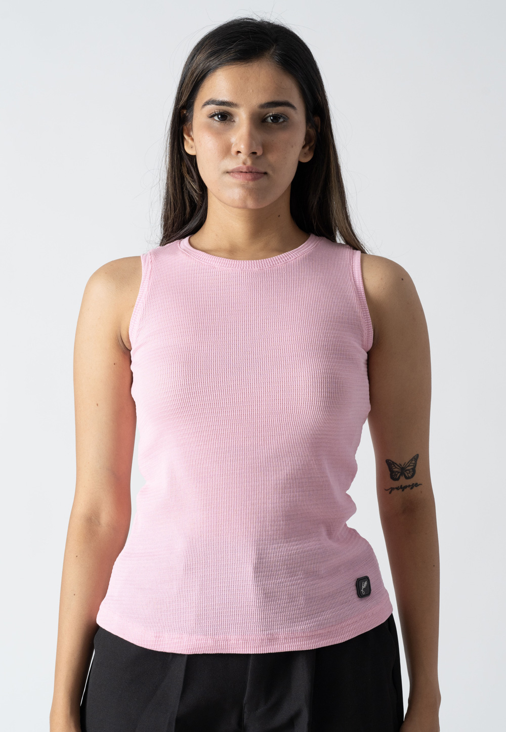 Pink Cotton Ribbed Sleeveless Top 313250