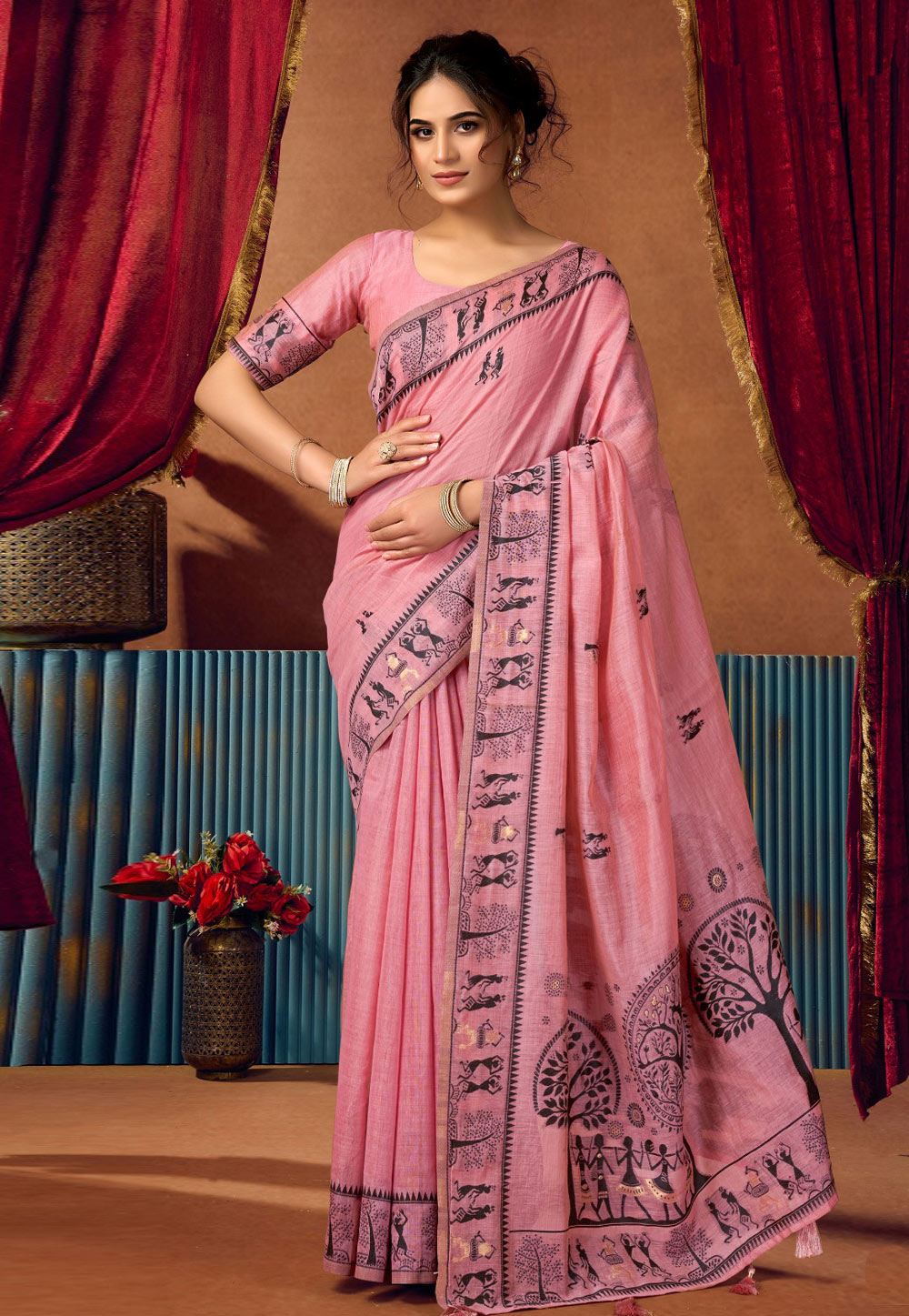 Pink Cotton Saree With Blouse 325415