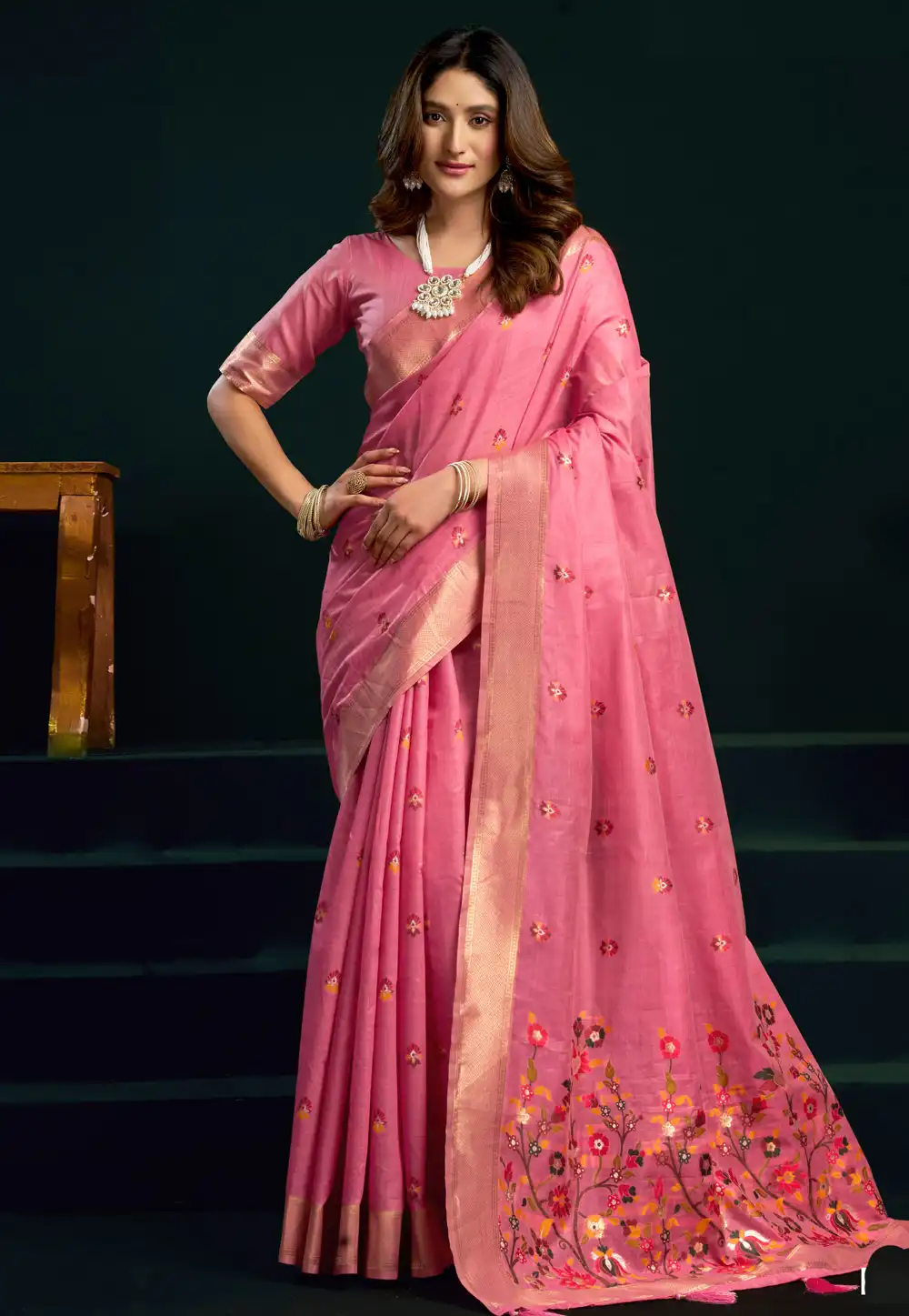 Pink Cotton Saree With Blouse 327374