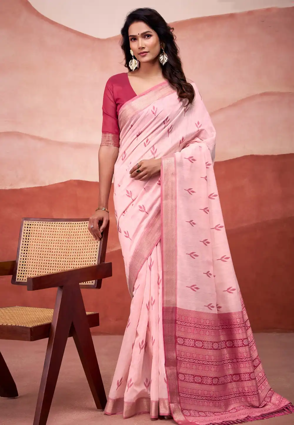 Pink Cotton Saree With Blouse 318459