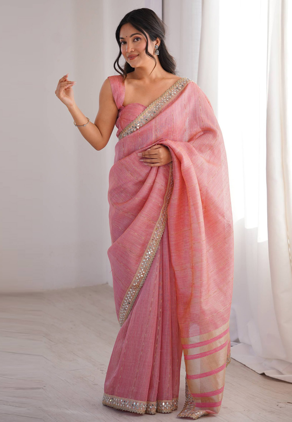 Pink Cotton Saree With Blouse 325726