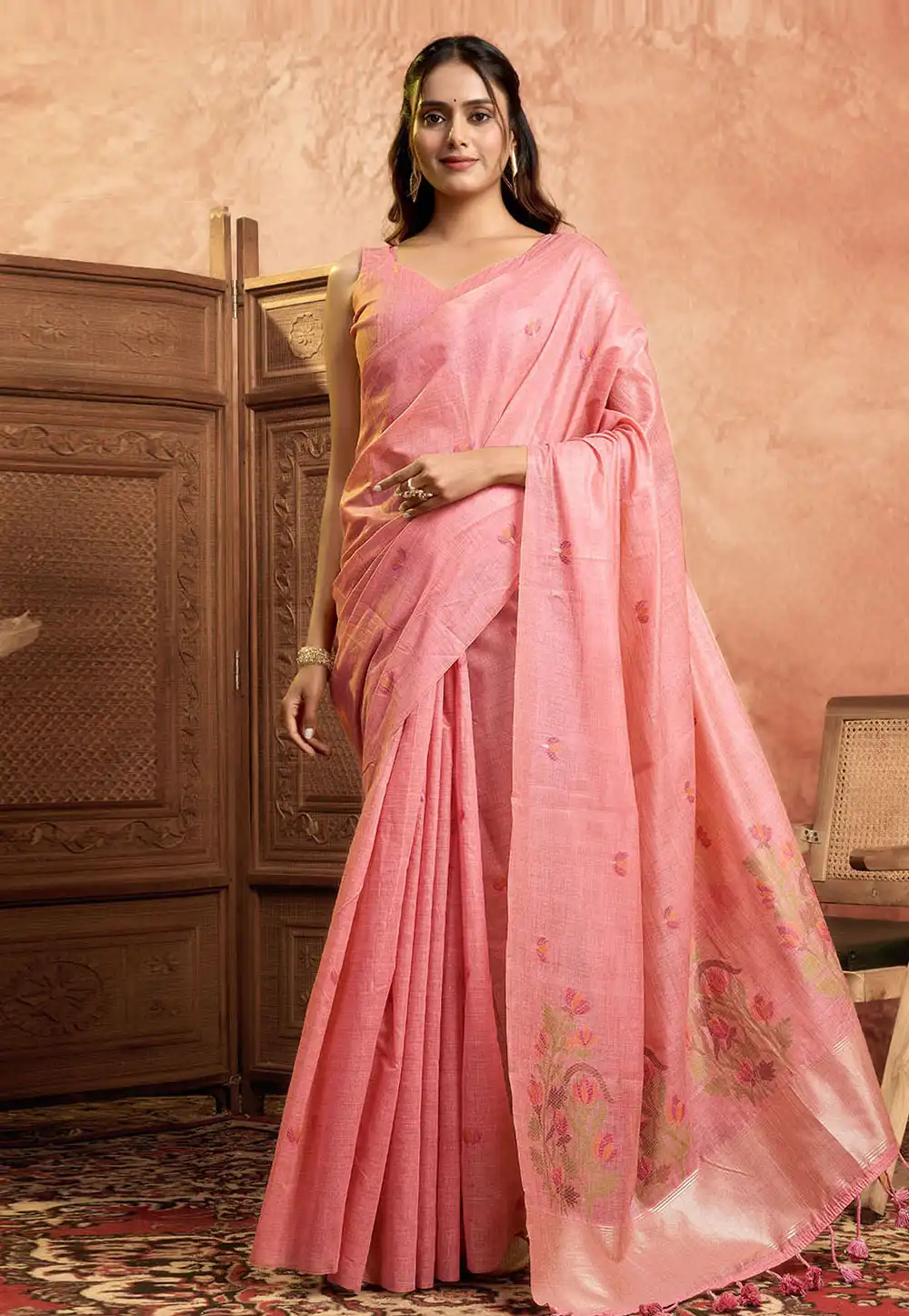 Pink Cotton Saree With Blouse 312511