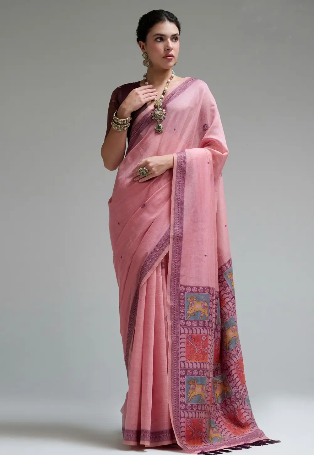 Pink Cotton Saree With Blouse 332548