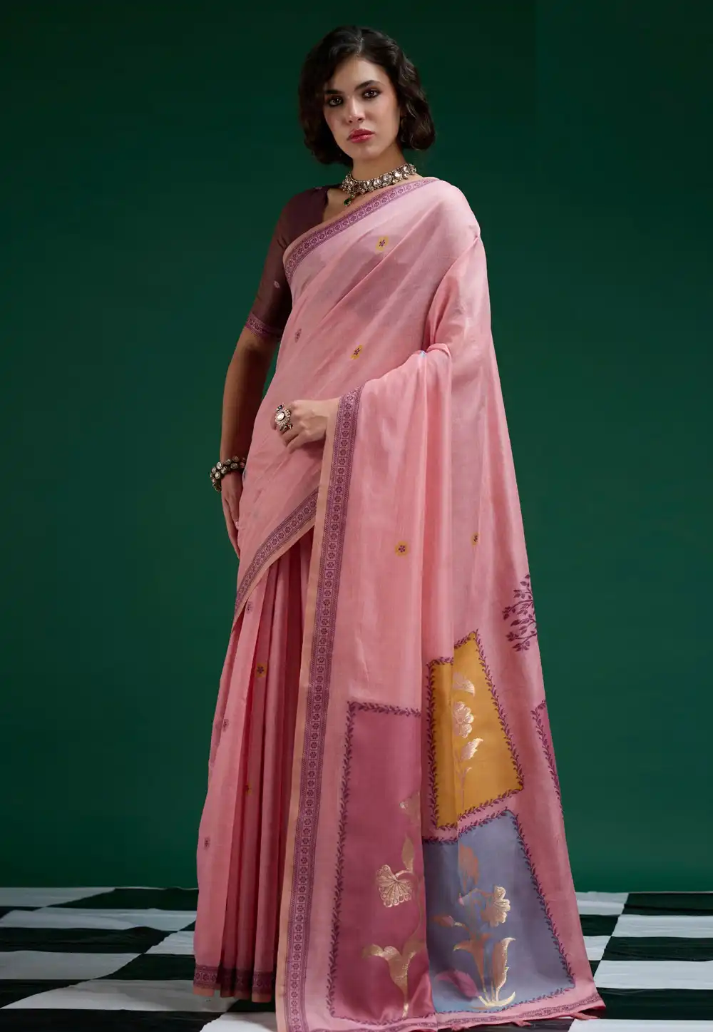 Pink Cotton Saree With Blouse 328195