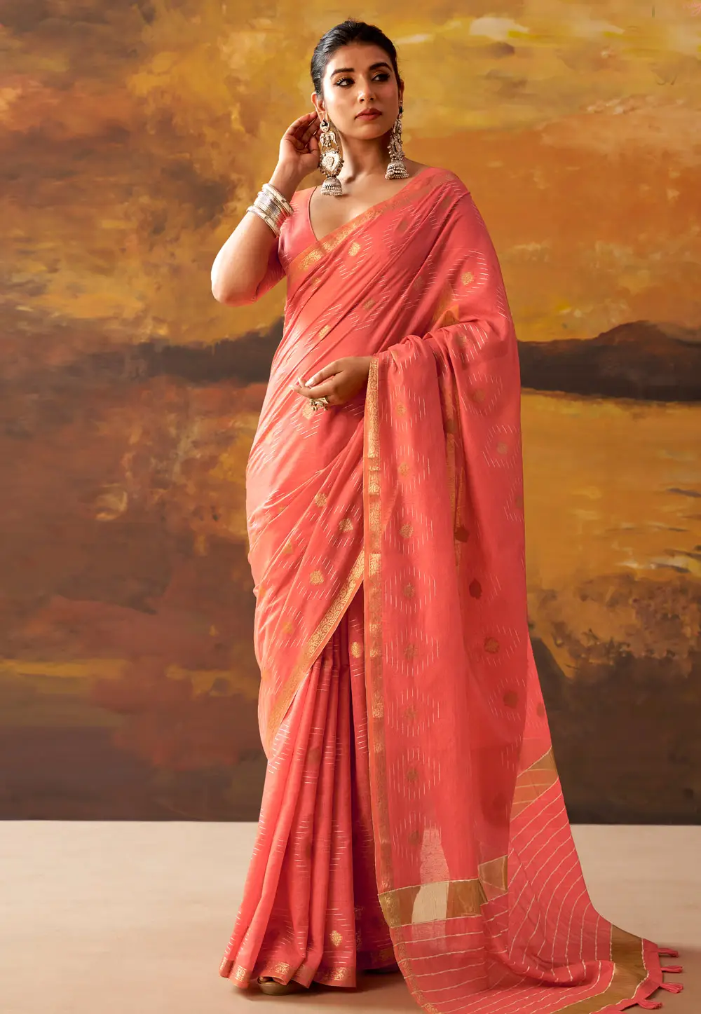 Pink Cotton Saree With Blouse 332877
