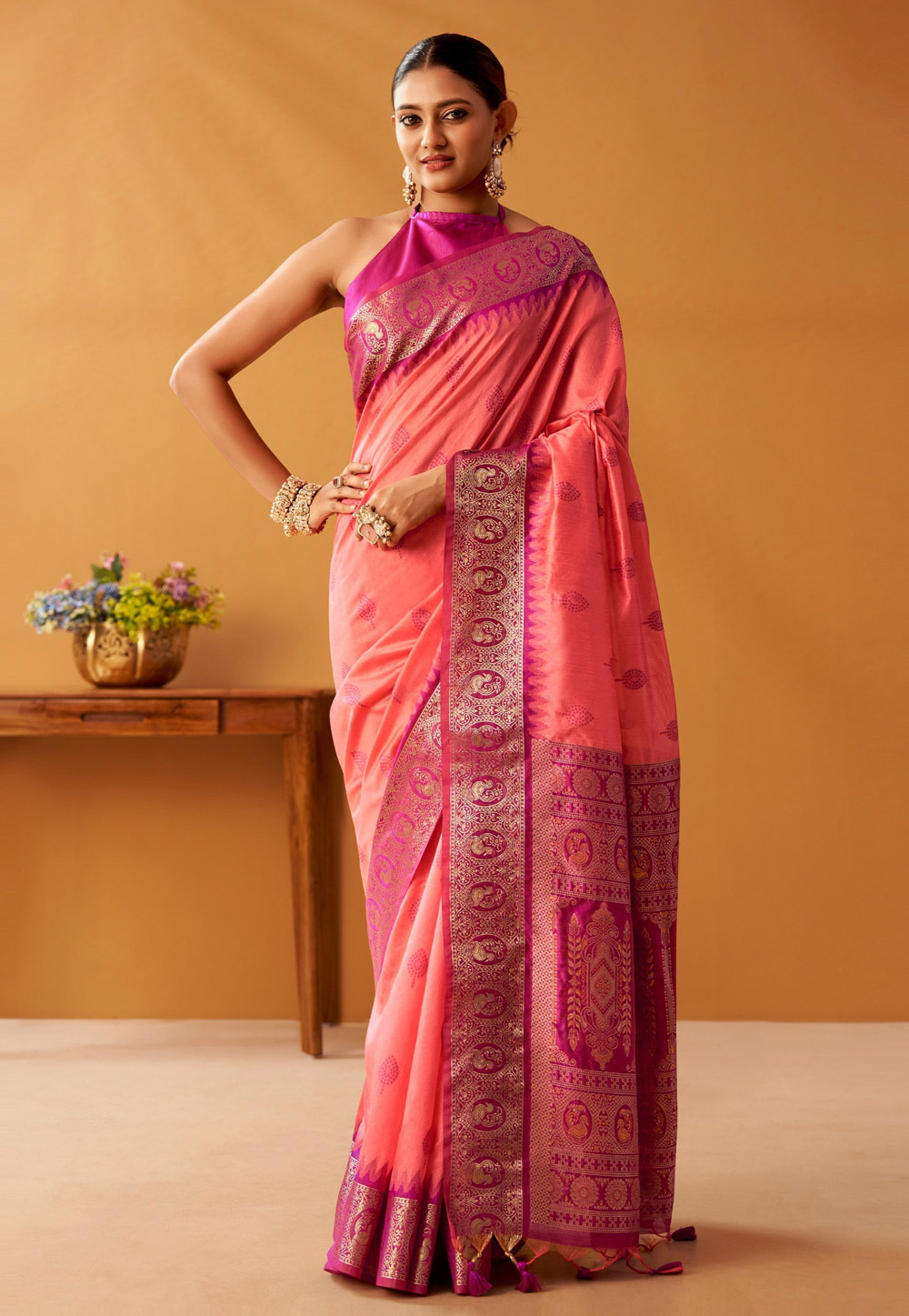 Pink Cotton Saree With Blouse 328199