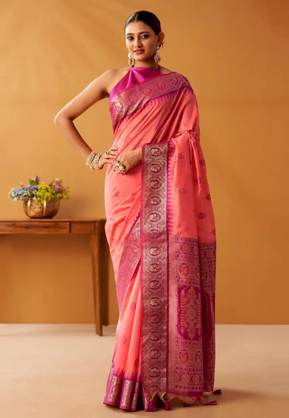 Pink Cotton Saree With Blouse 328199
