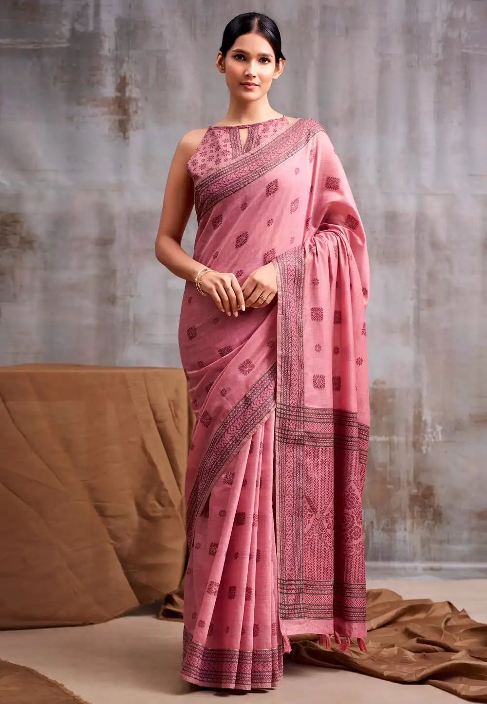 Pink Cotton Saree With Blouse 328460