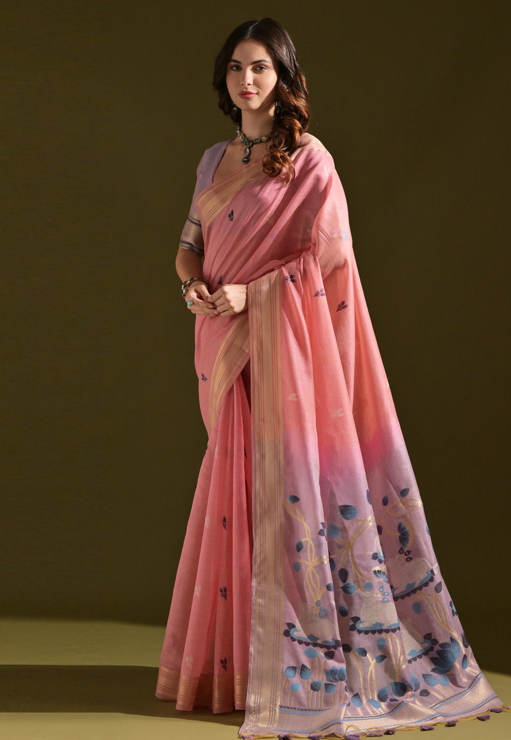 Pink Cotton Saree With Blouse 318022