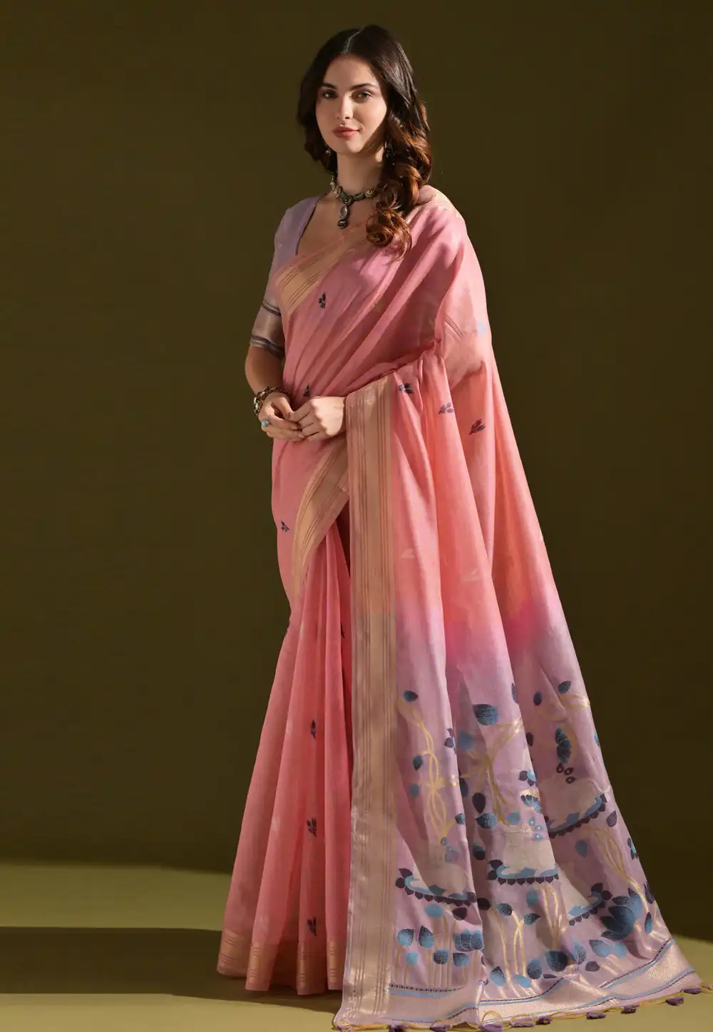 Pink Cotton Saree With Blouse 318022