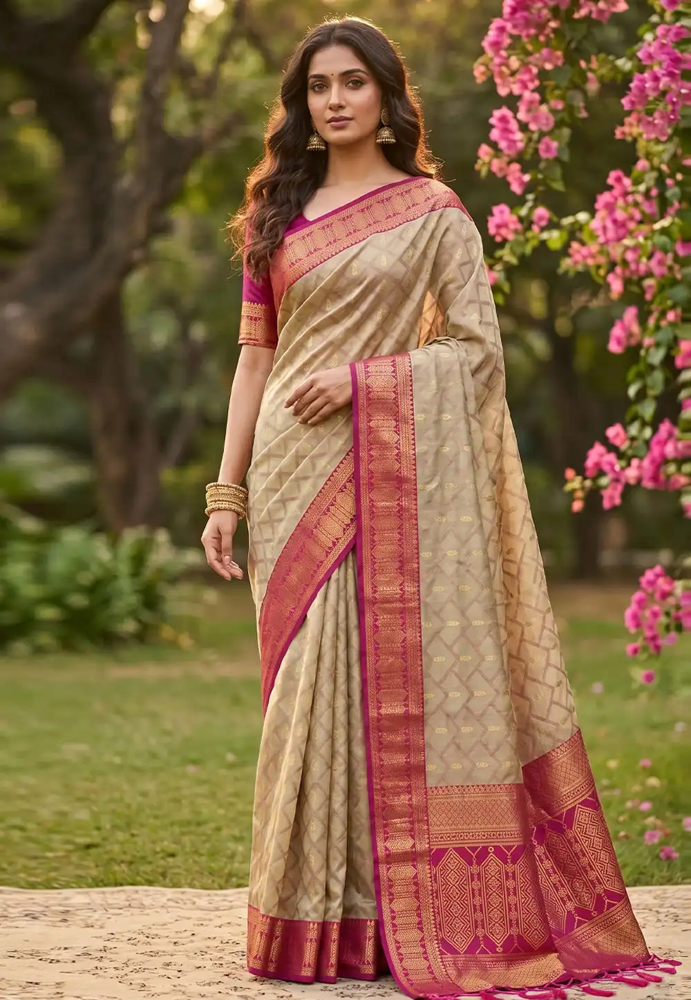 Pink Cotton Saree With Blouse 329516