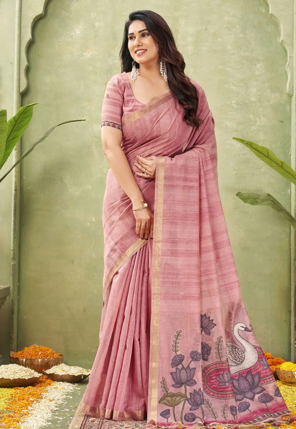 Pink Cotton Saree With Blouse 335955