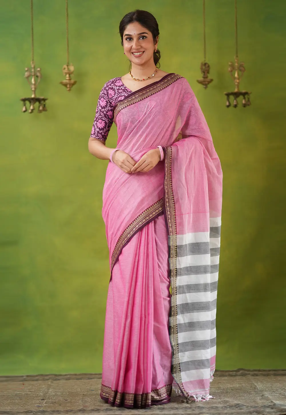 Pink Cotton Saree With Blouse 332751