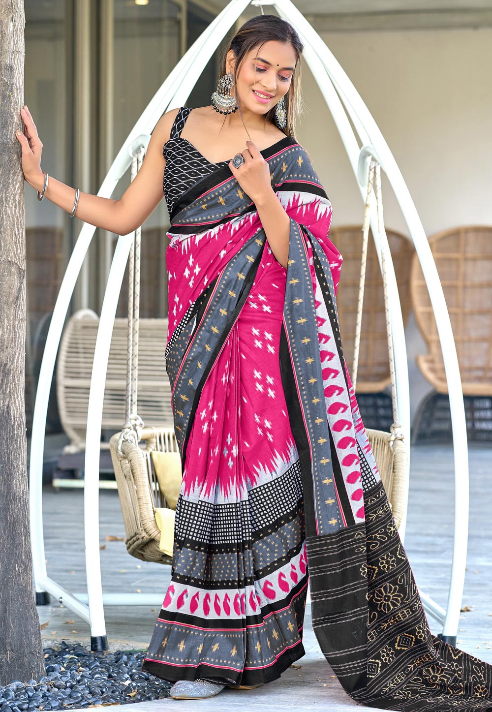Pink Cotton Saree With Blouse 312176