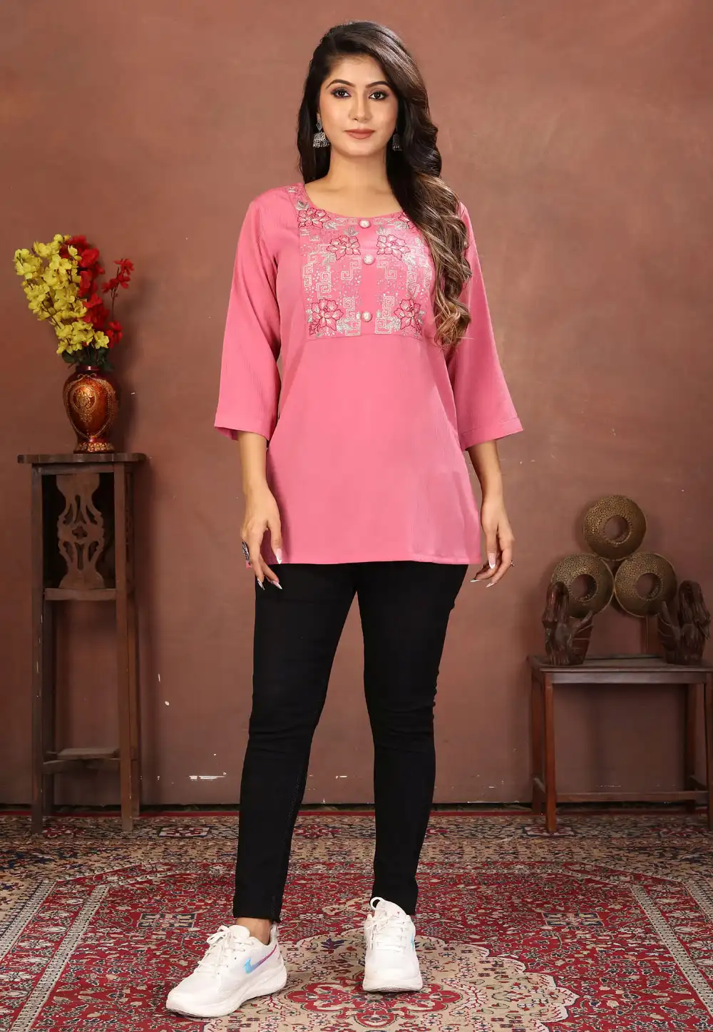 Pink Cotton Short Kurti 321641