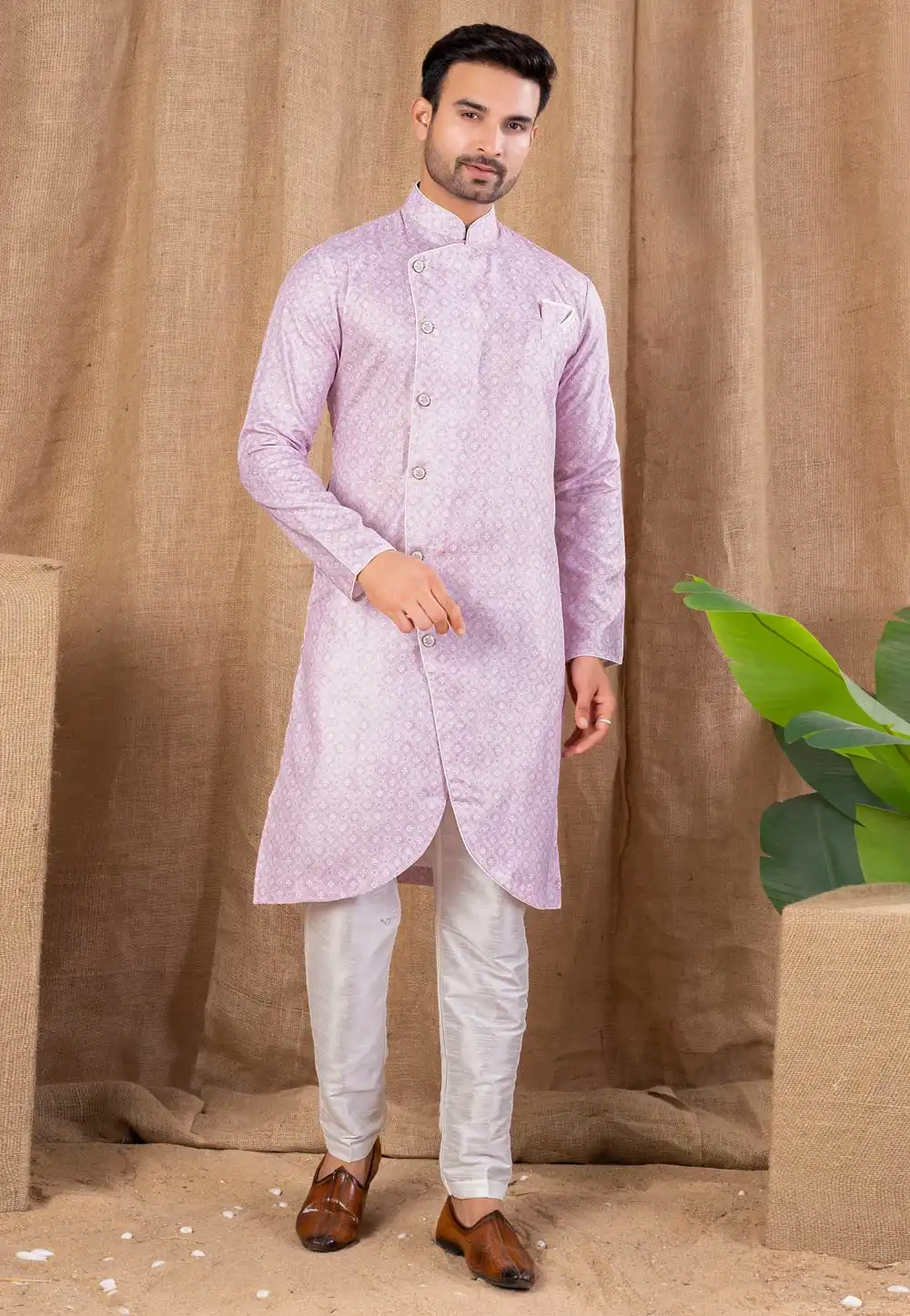 Pink Cotton Silk Indo Western Suit 316488