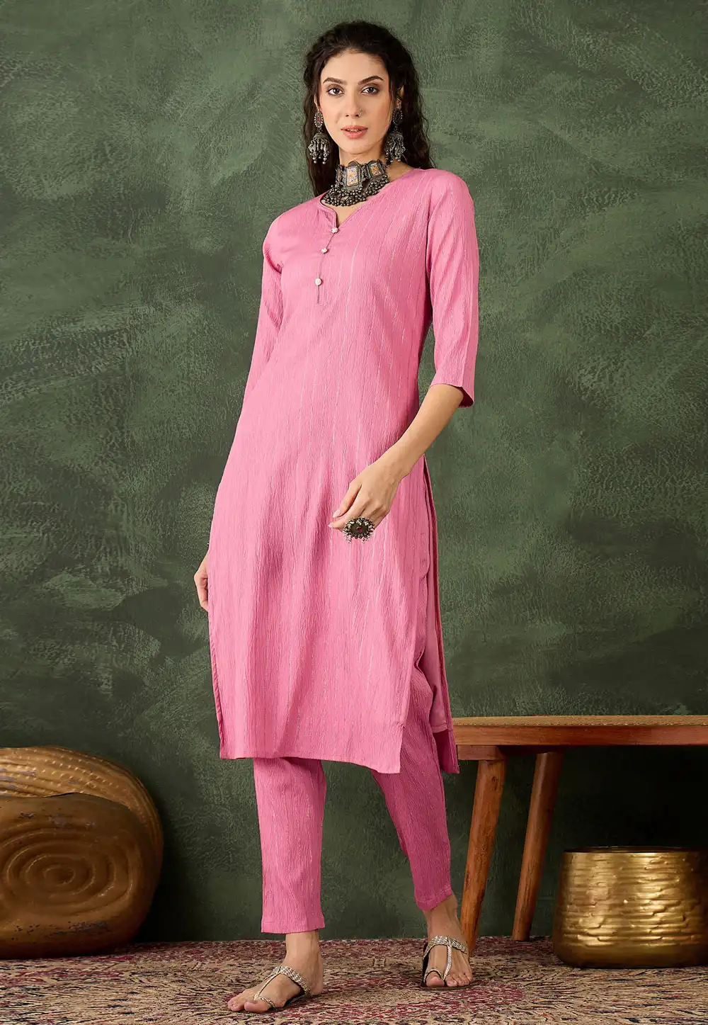 Pink Cotton Silk Kurta Set With Pant 325222