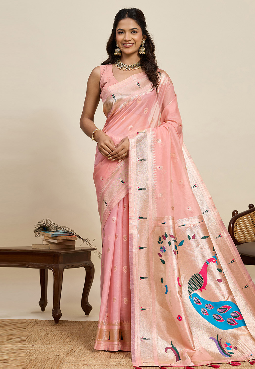 Peach Cotton Silk Paithani Saree 320293