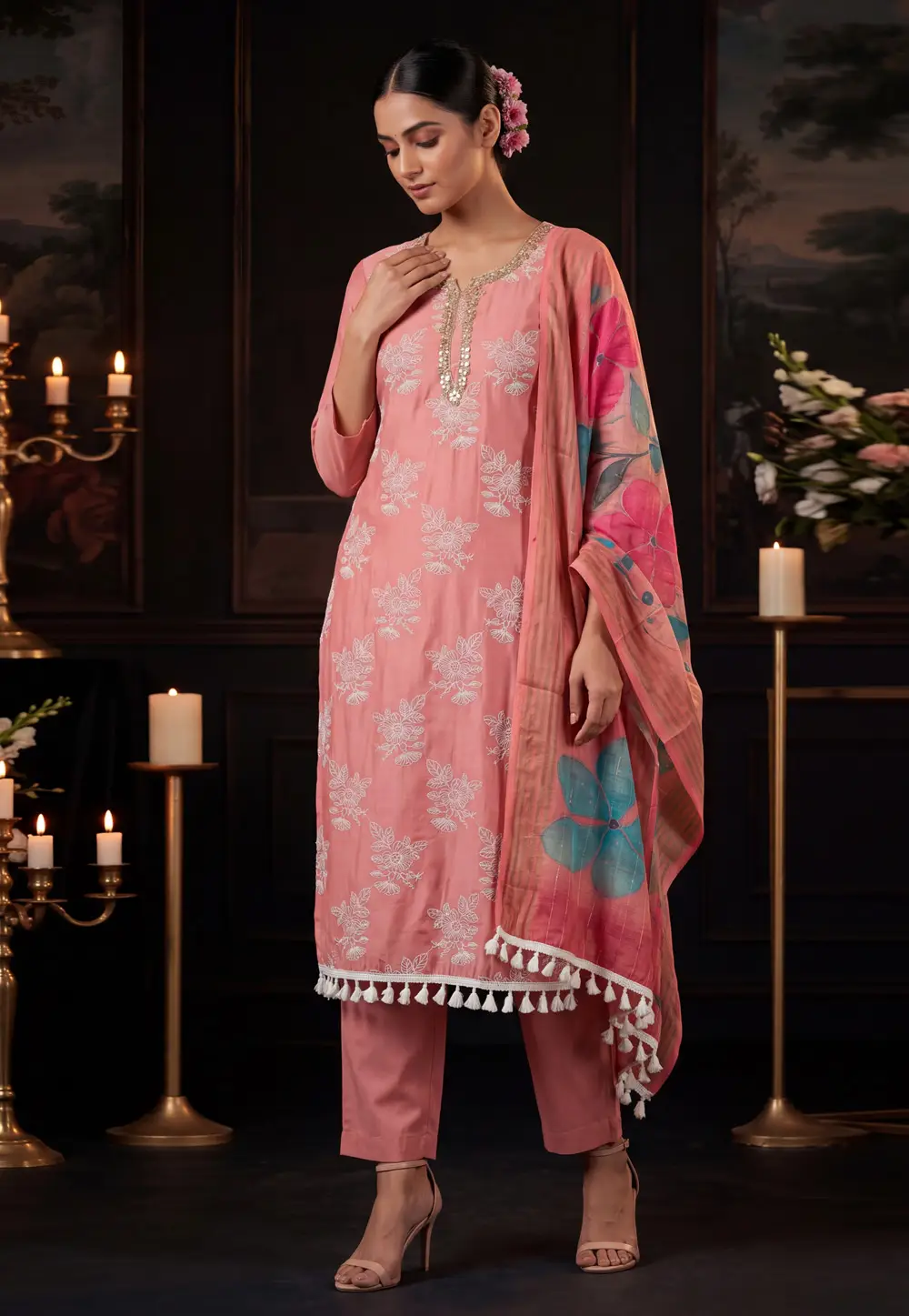 Pink Cotton Silk Pant Style Suit 336369
