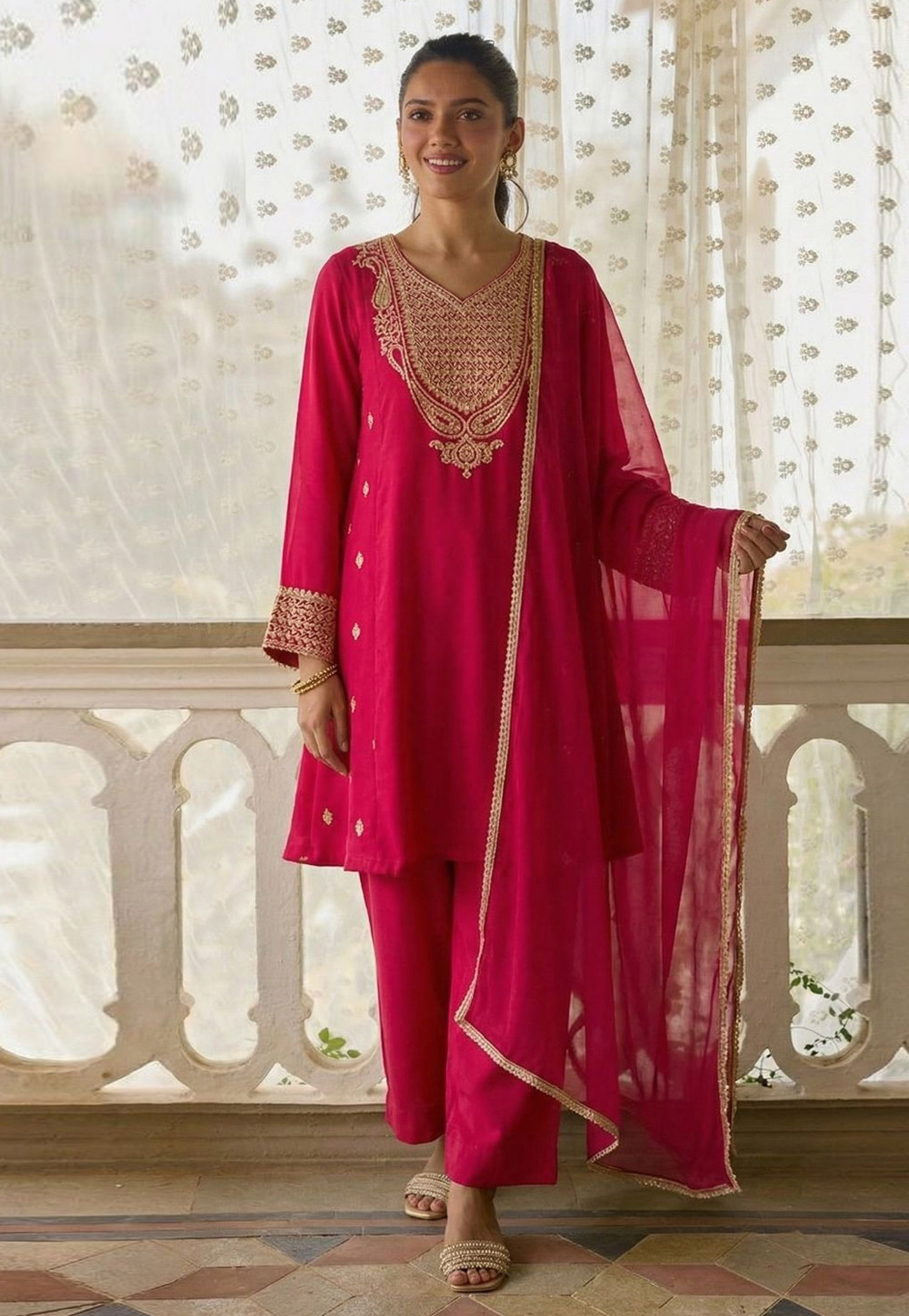 Pink Cotton Silk Readymade Pakistani Suit 327943