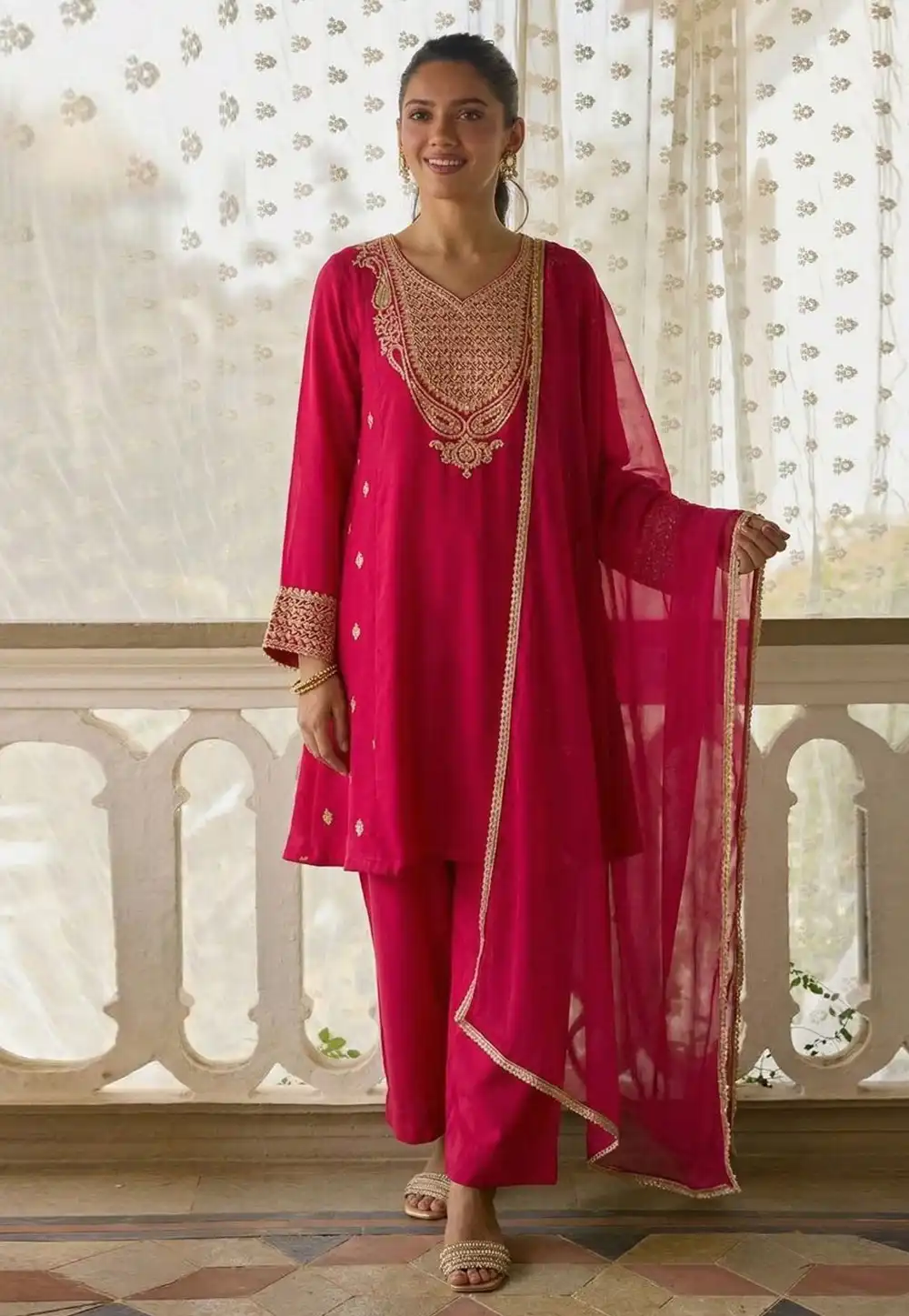 Pink Cotton Silk Readymade Pakistani Suit 327943