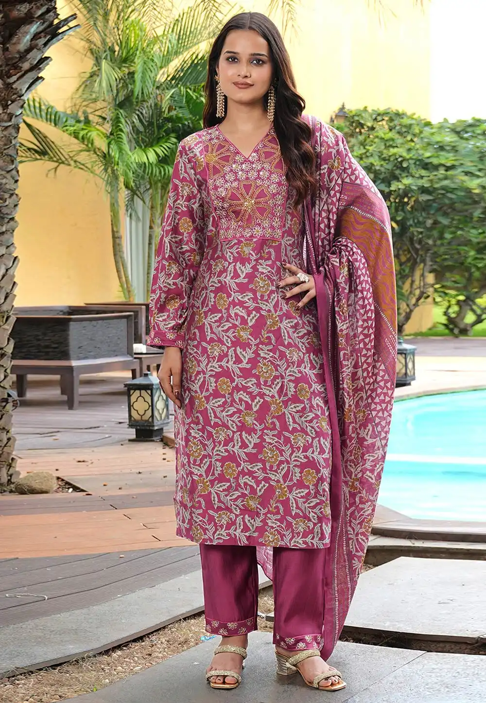 Pink Cotton Silk Readymade Pant Style Suit 321718