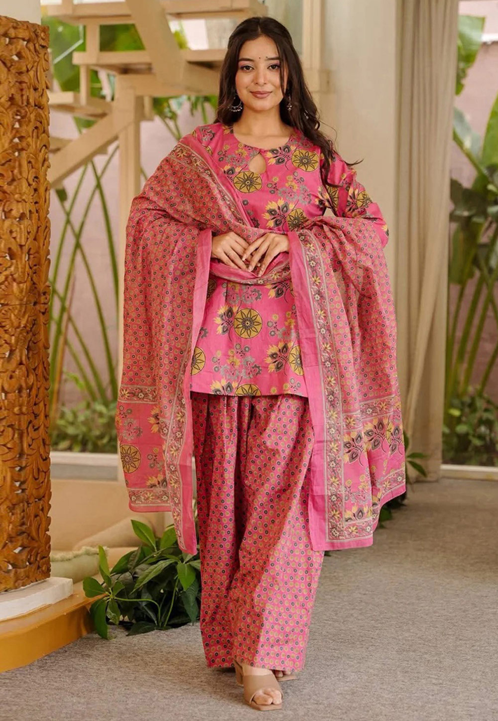 Pink Cotton Silk Readymade Patiala Suit 328504