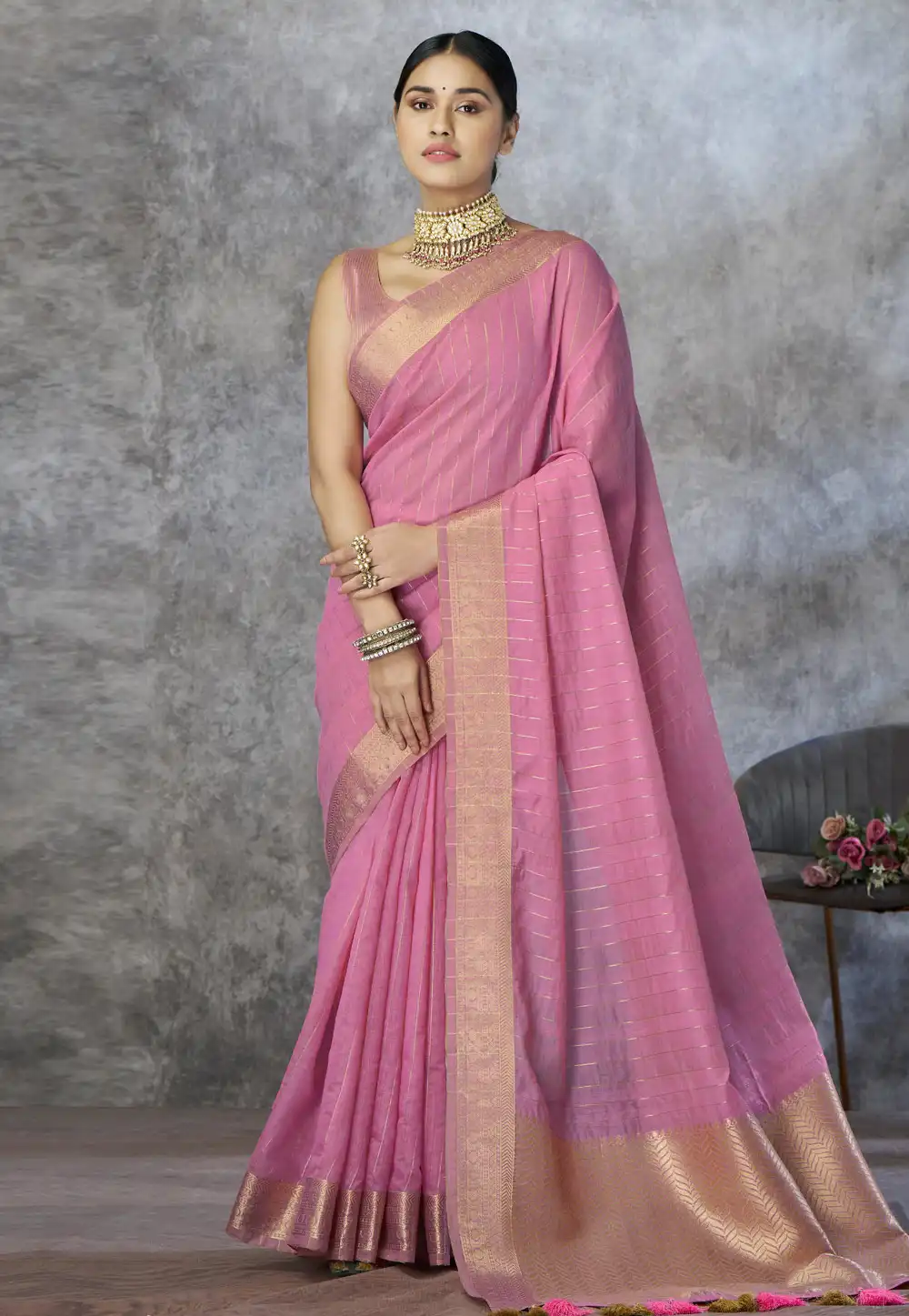 Pink Cotton Silk Saree With Blouse 325886