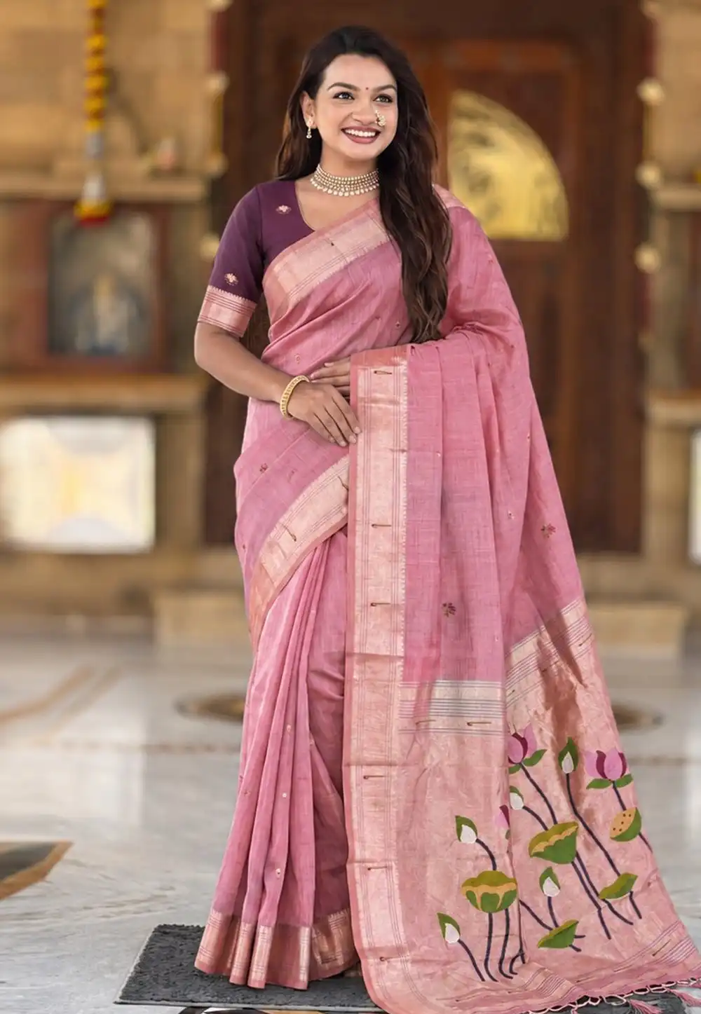 Pink Cotton Silk Saree With Blouse 330508