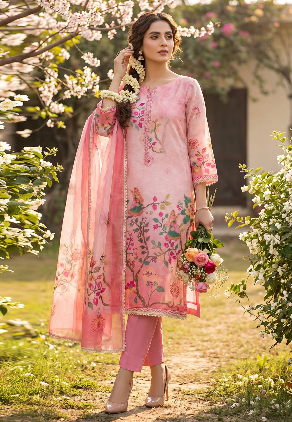 Dress Material Ladies Salwar Suit Cotton Women's Beige Cotton Printed  Unstitched Salwar Suit Dress Material
