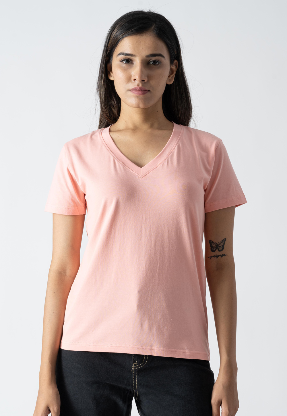 Pink Cotton V Neck T-Shirt 313261