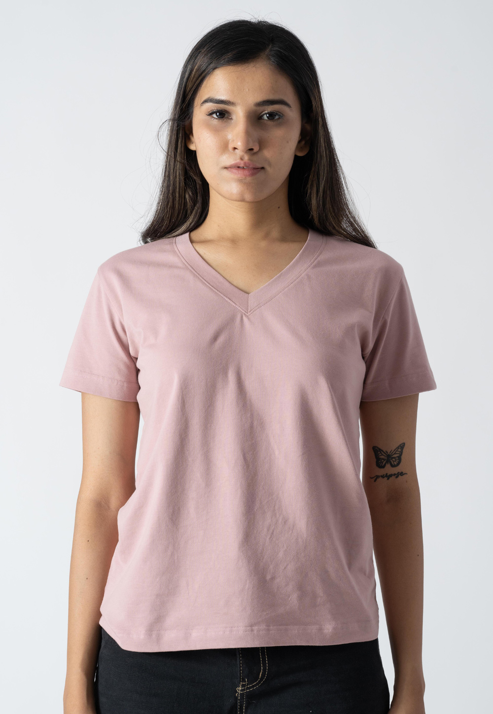 Pink Cotton V Neck T-Shirt 313263