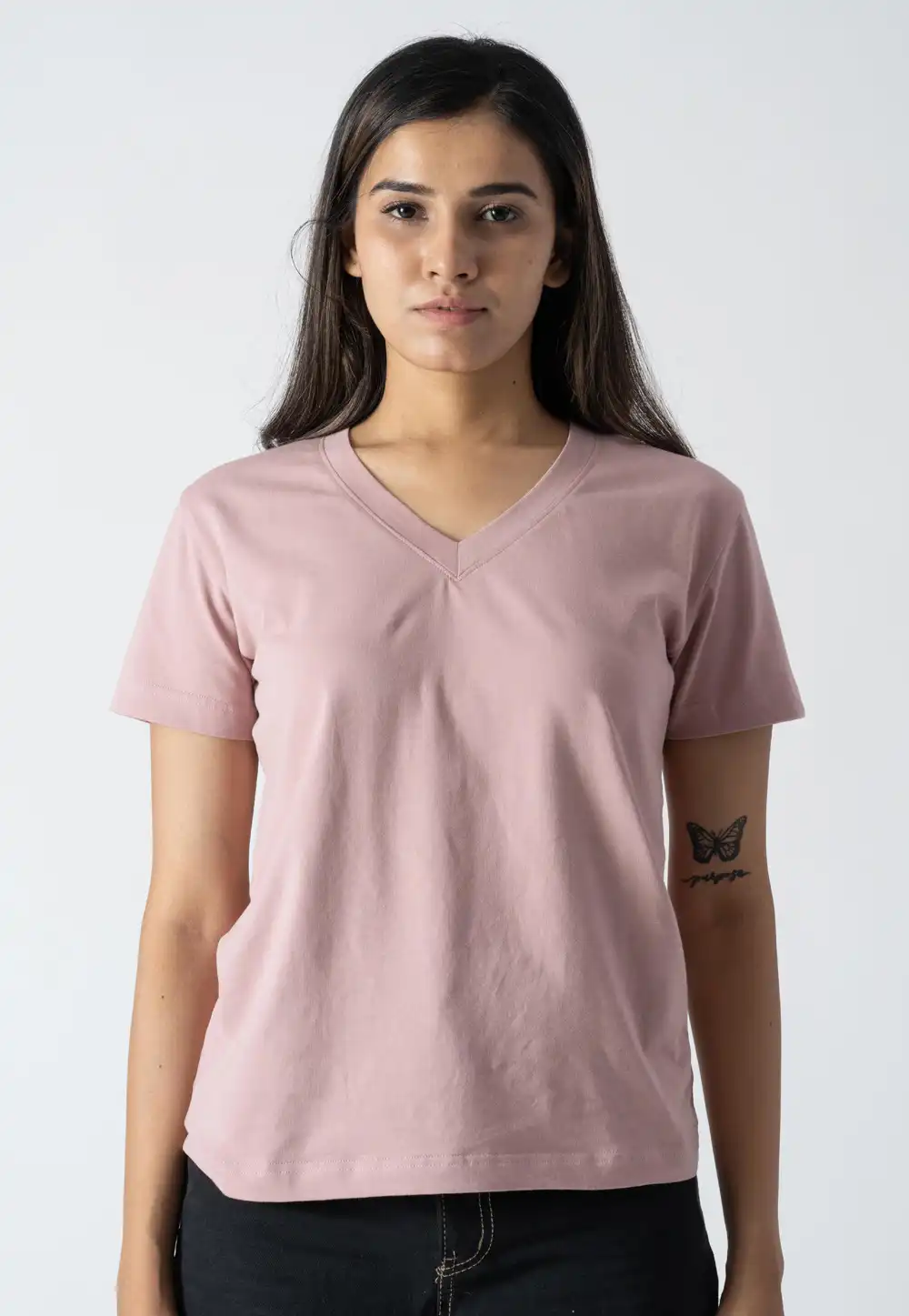 Pink Cotton V Neck T-Shirt 313263