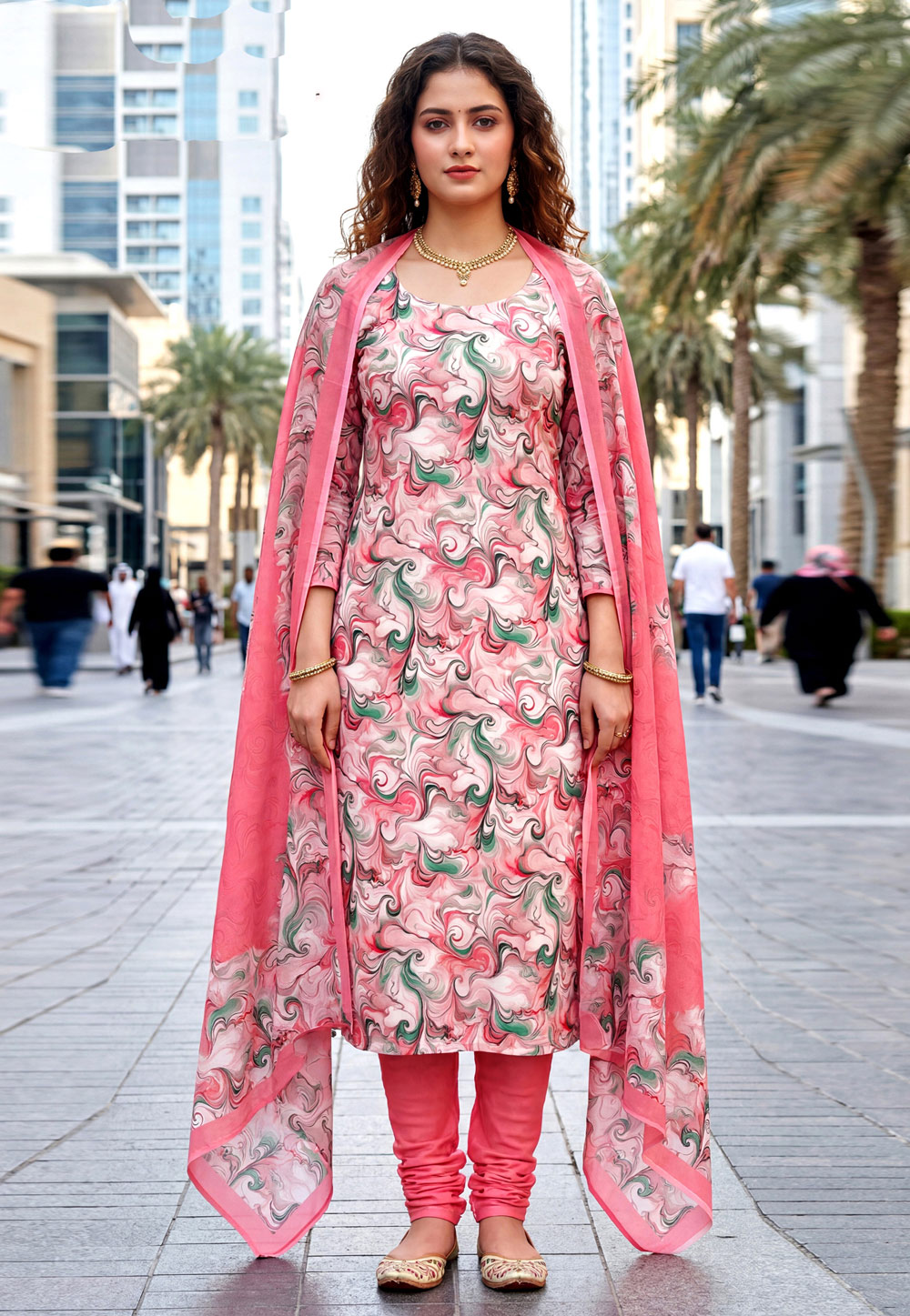 Pink Crepe Churidar Suit 328356
