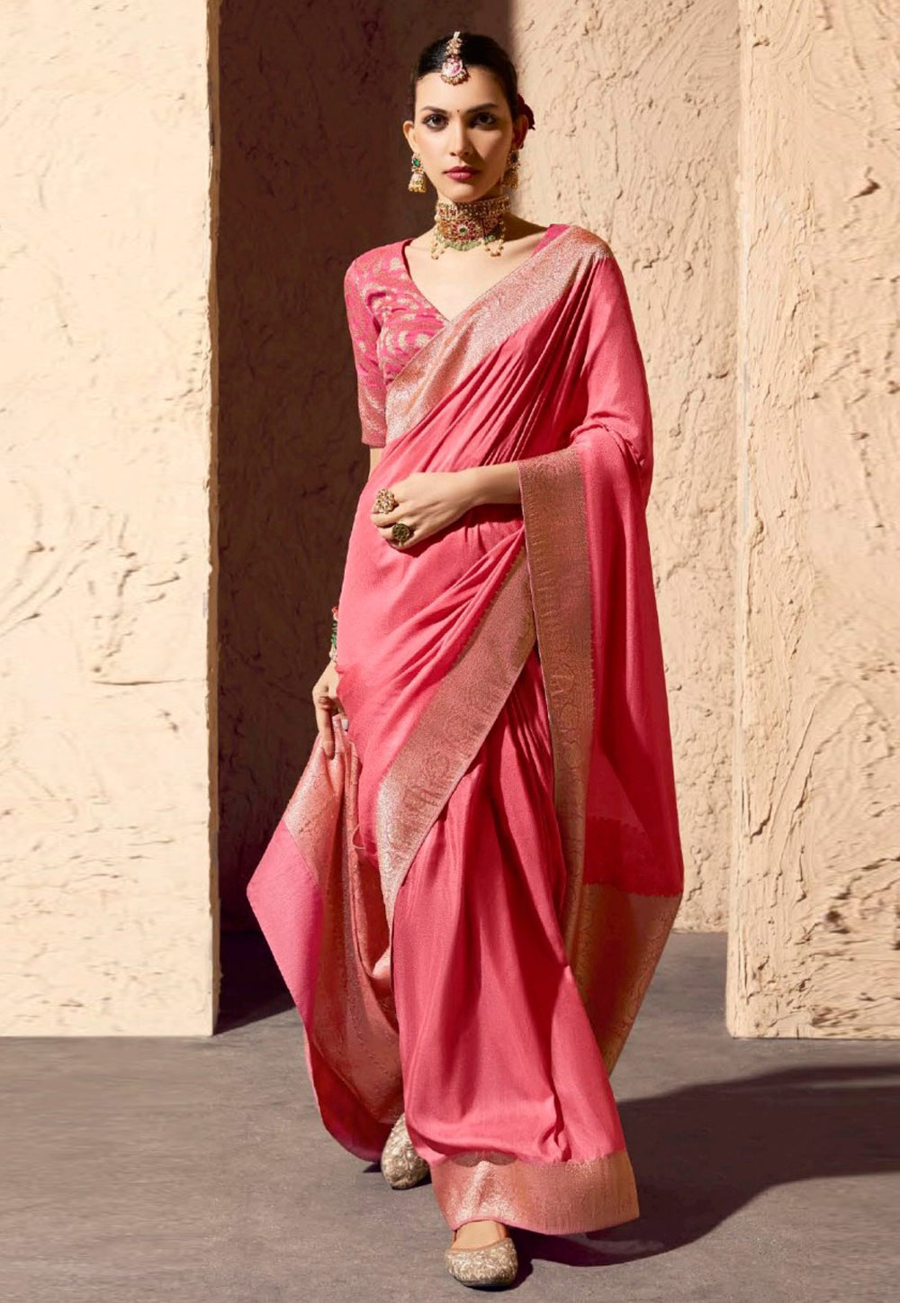 Pink Crepe Georgette Saree With Blouse 319538