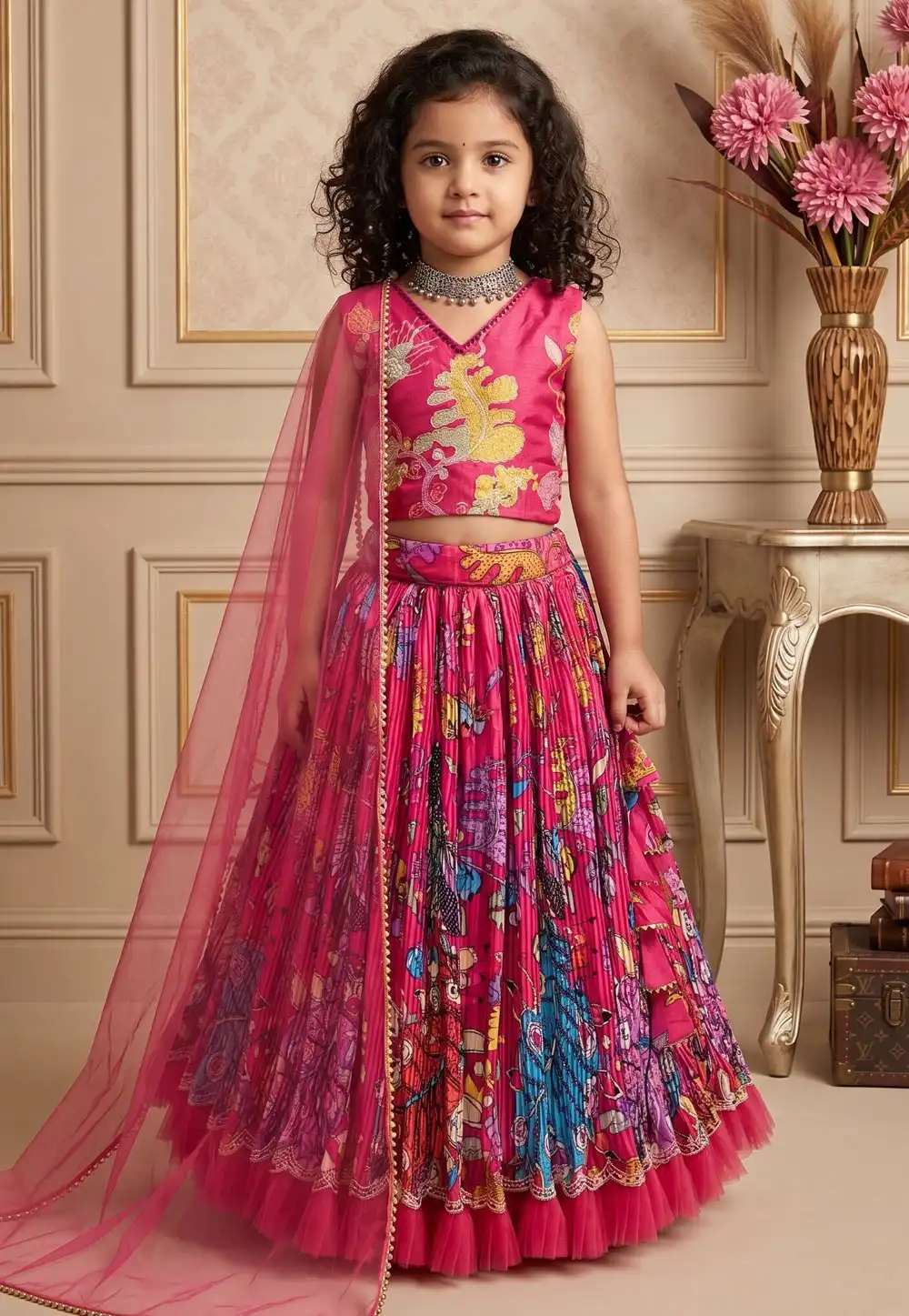 Pink Crepe Kids Lehenga Choli 329452