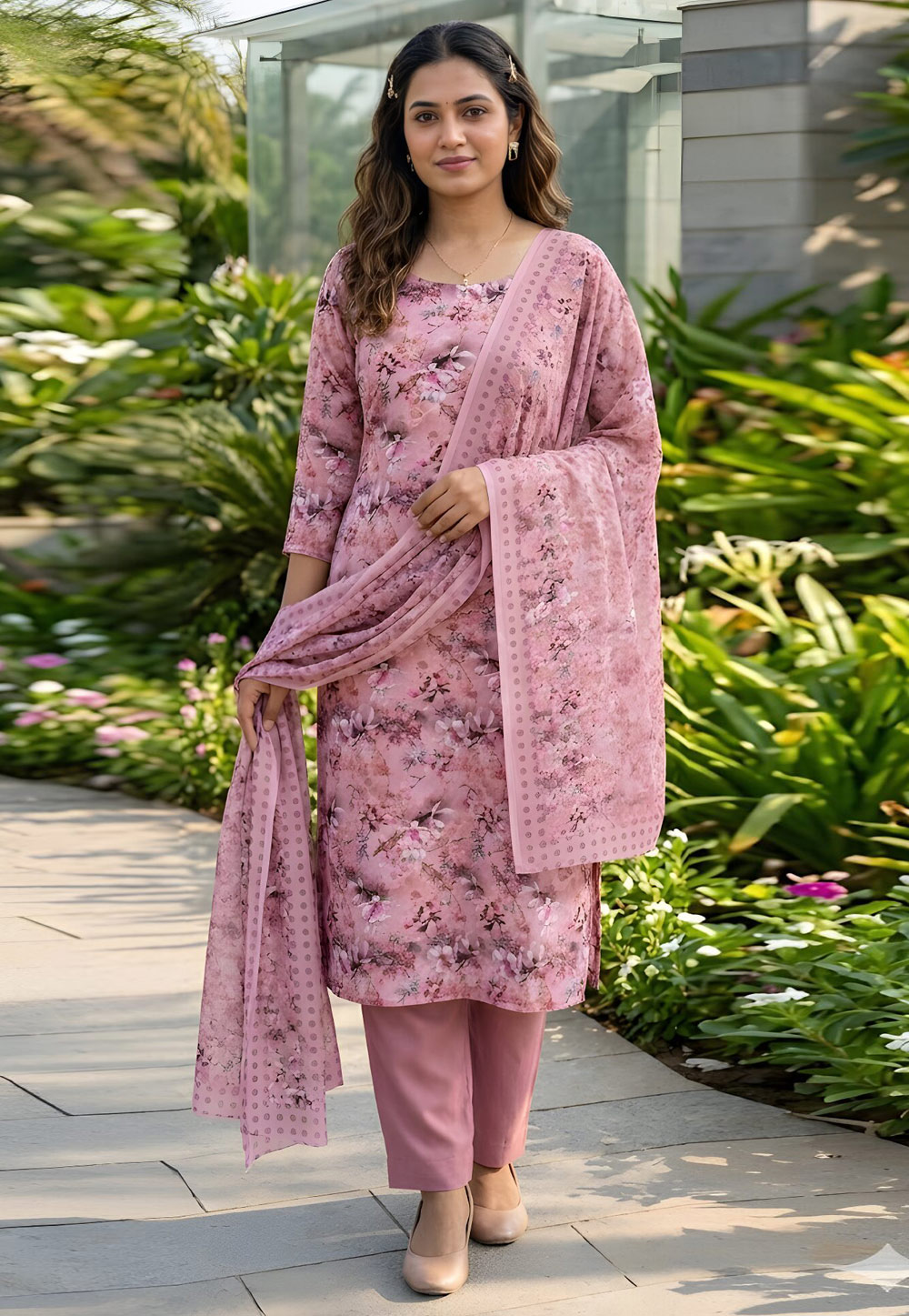 Pink Crepe Pakistani Suit 328362