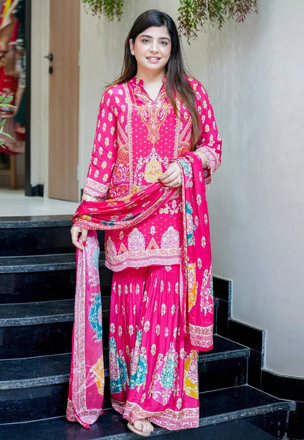 Pink Crepe Readymade Sharara Suit 321611