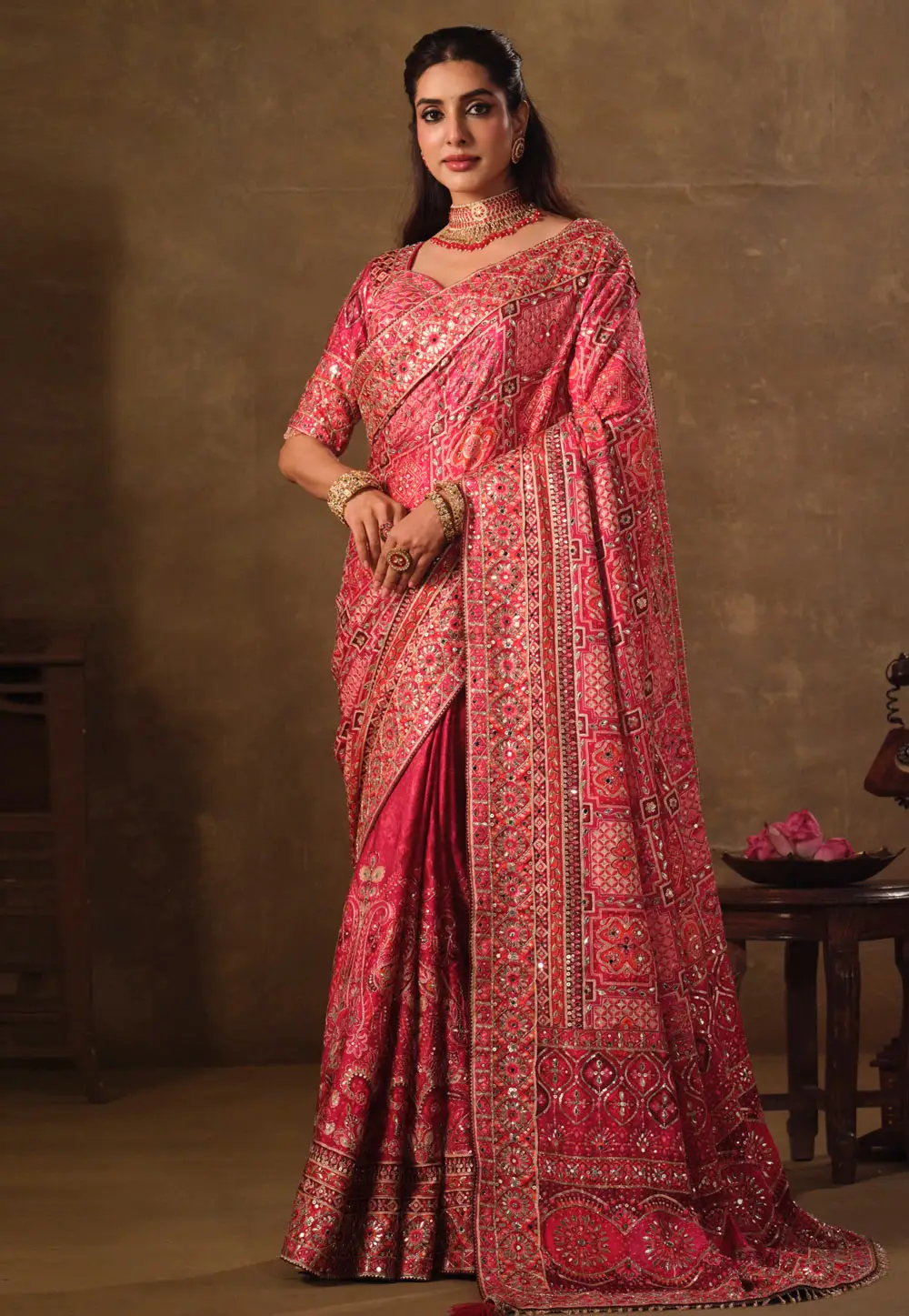Pink Crepe Saree With Blouse 335877