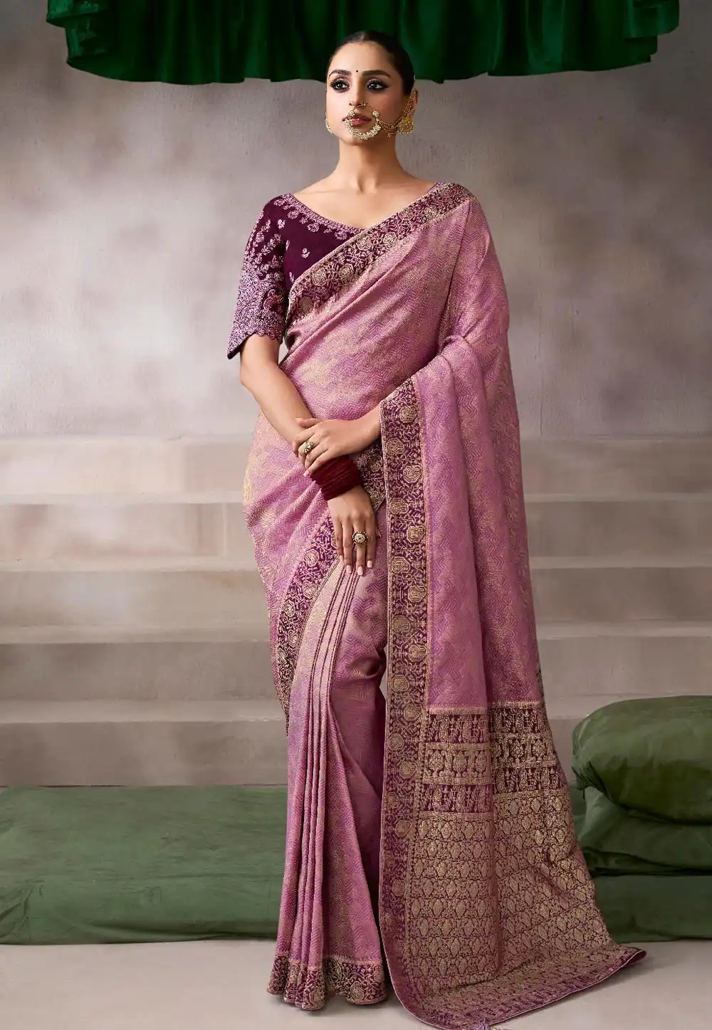 Pink Crepe Saree With Blouse 320166