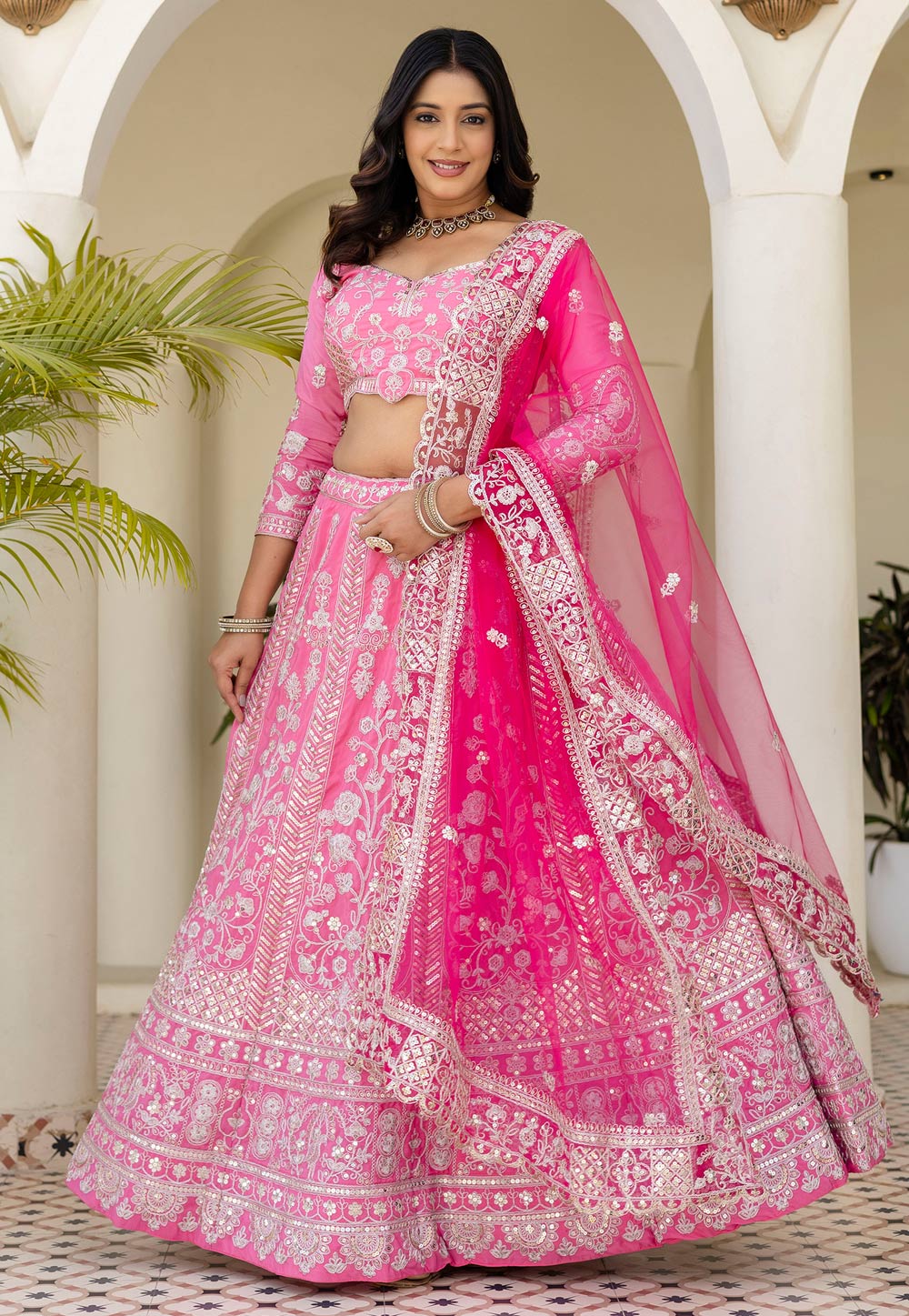 Pink Crepe Silk Circular Lehenga Choli 322075