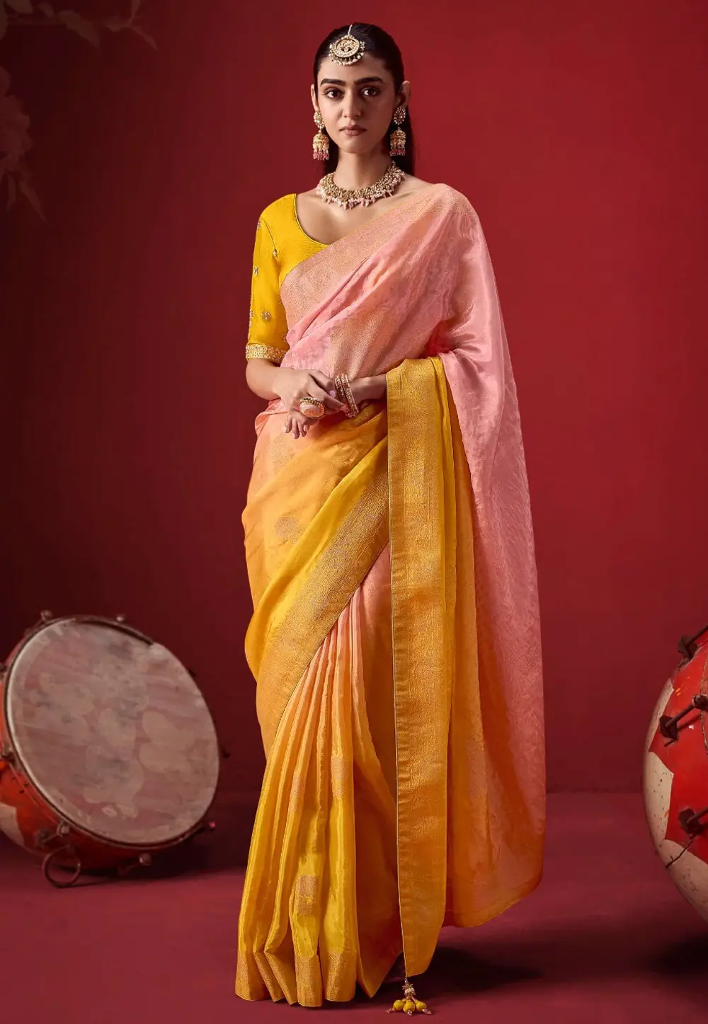 Pink Crepe Silk Half N Half Saree 336022