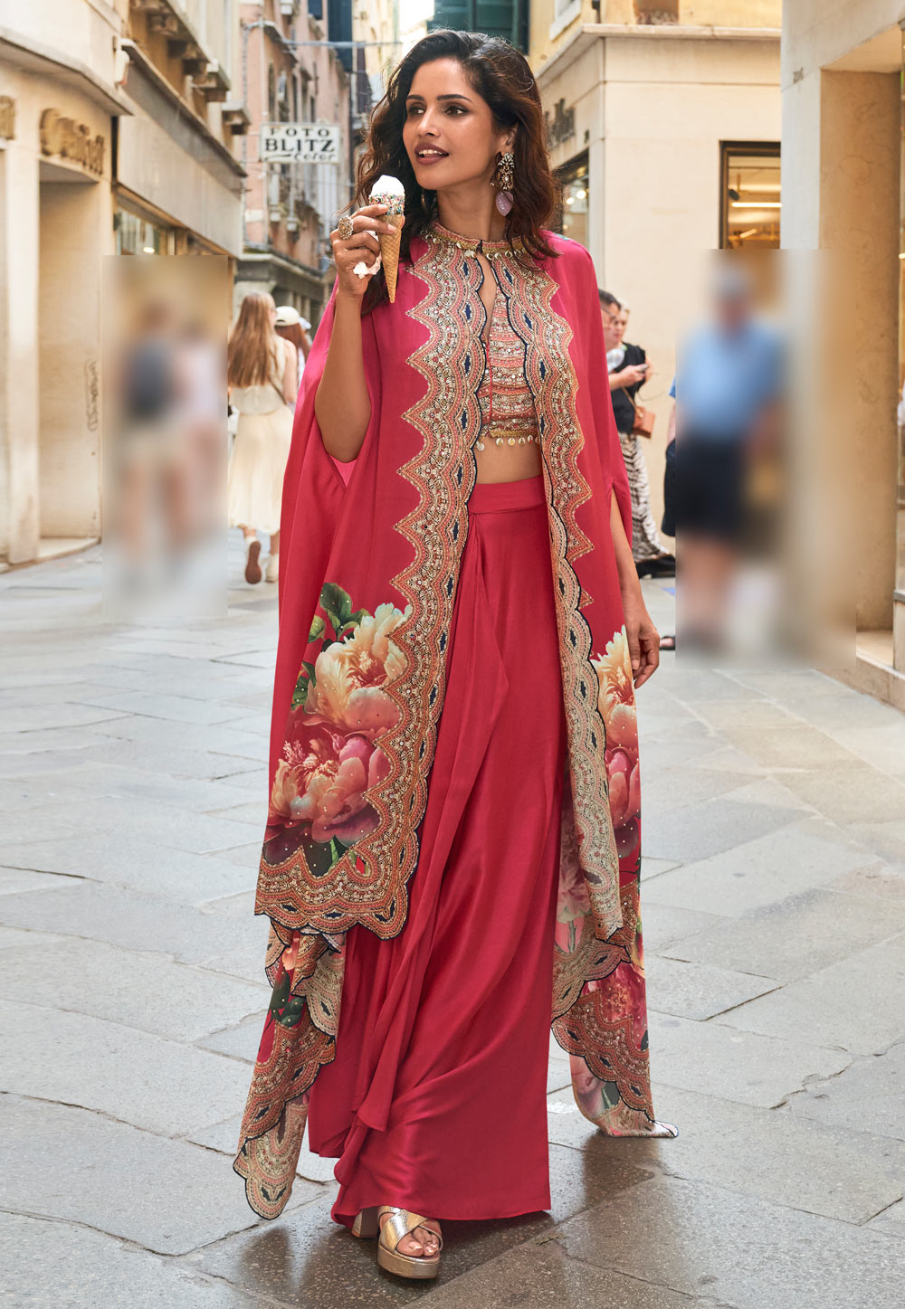 Pink Crepe Silk Jacket Style Suit 325931